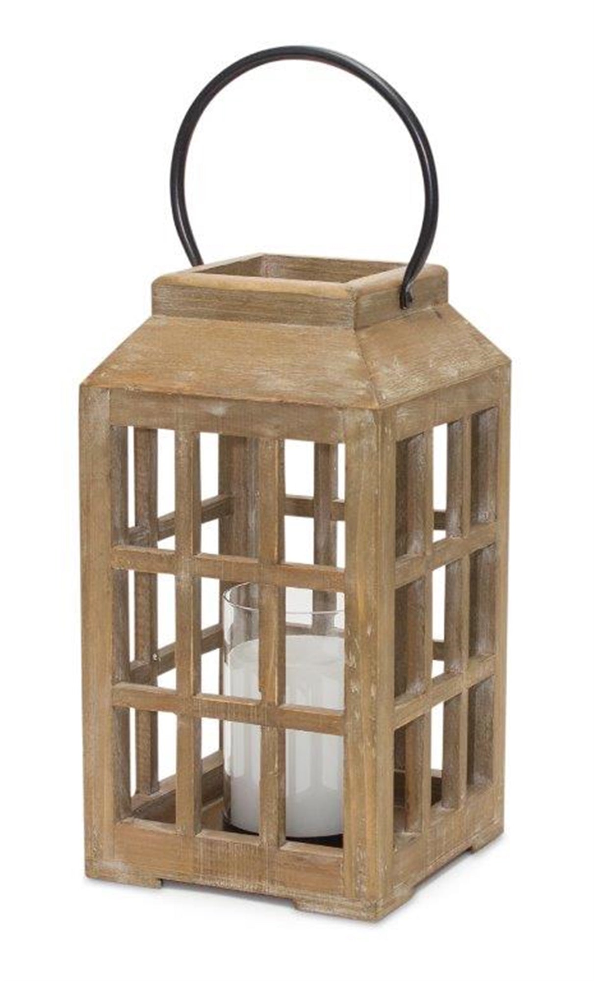 Wooden Lantern with Glass Hurricane