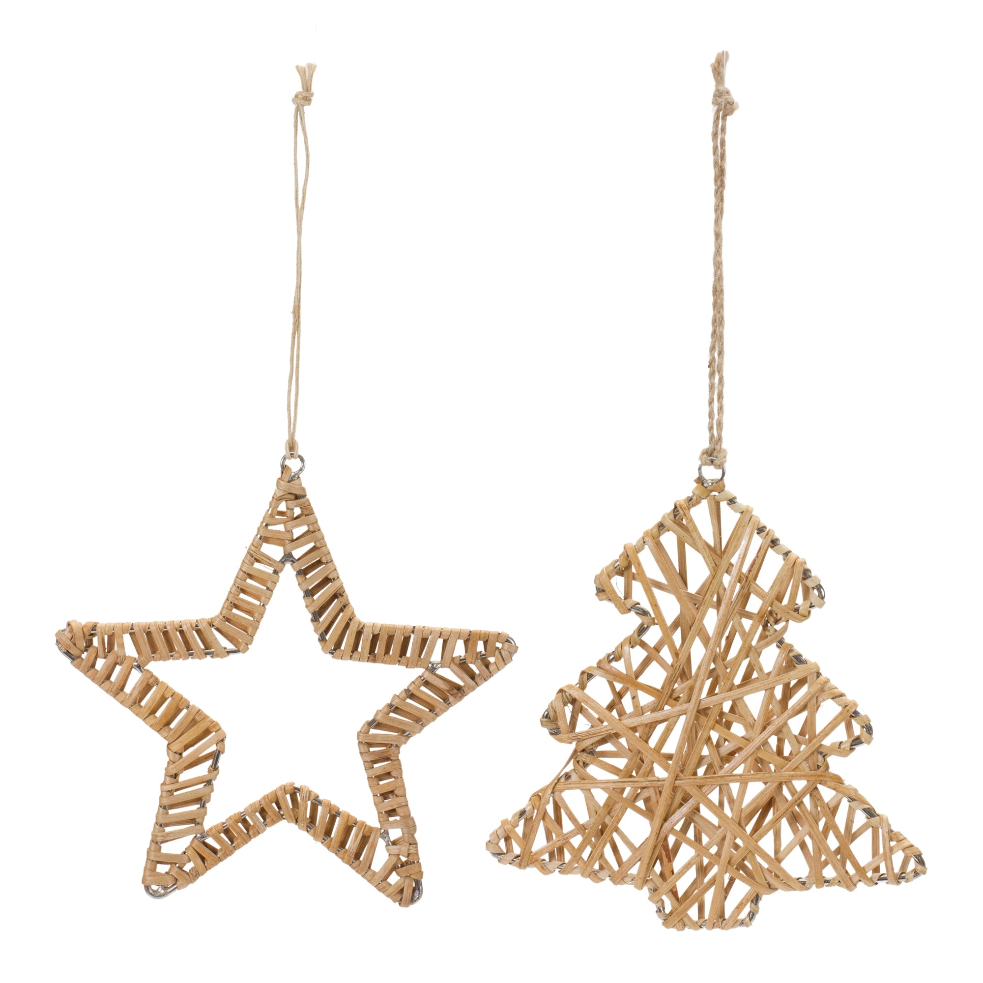 Woven Rattan Star and Tree Ornament (Set of 12)