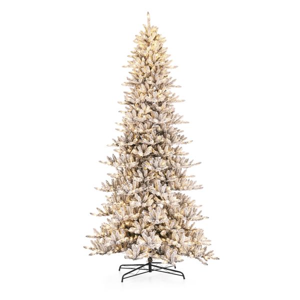 11ft Pre-Lit Flocked Fir Artificial Christmas Tree with 950 Warm White Lights w/o Glitter