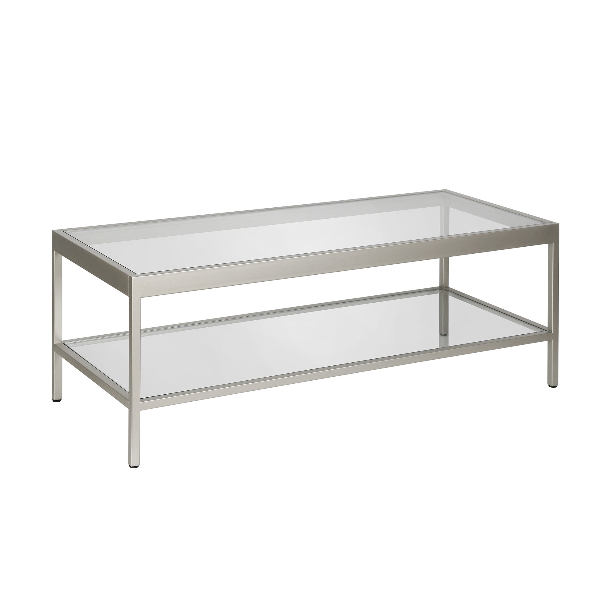 Glass And White Steel Coffee Table With Shelf