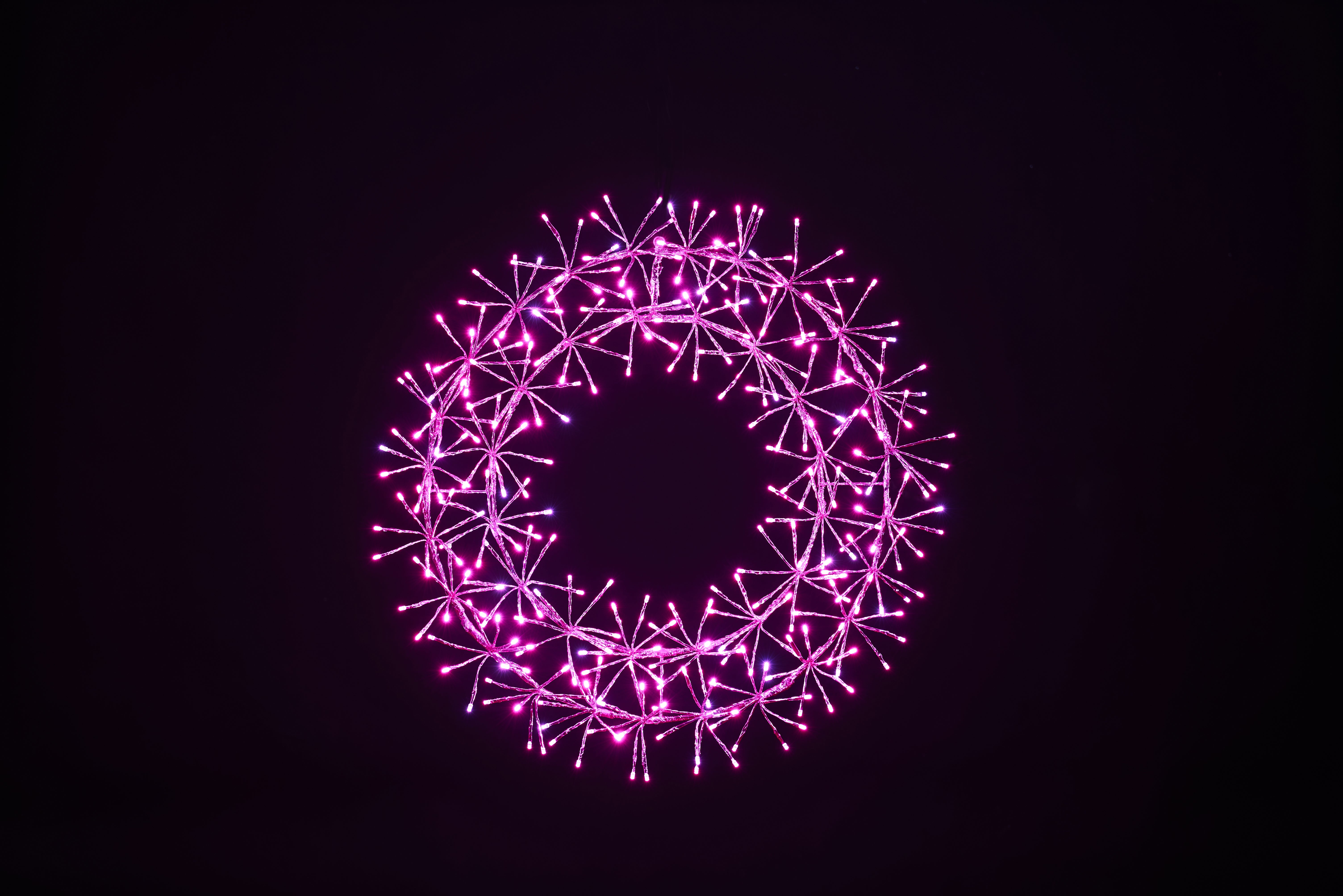 2' Micro LED Wreath with 280 Steady Burn Lights and 40 Flash Pink Lights - 16.5 extension wire - Pink Frame