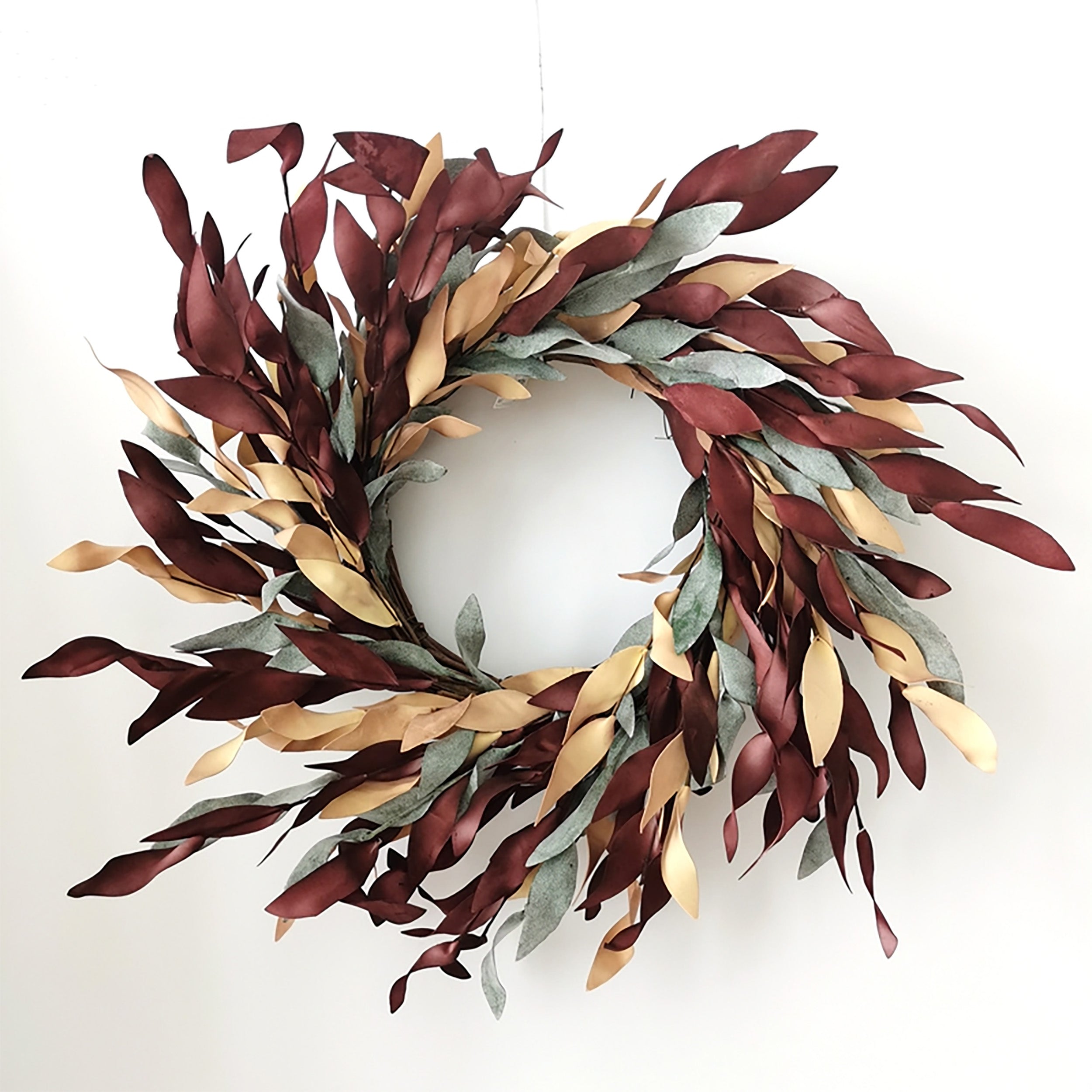 23"" Burgundy, Tan and Green Leafy Wreath