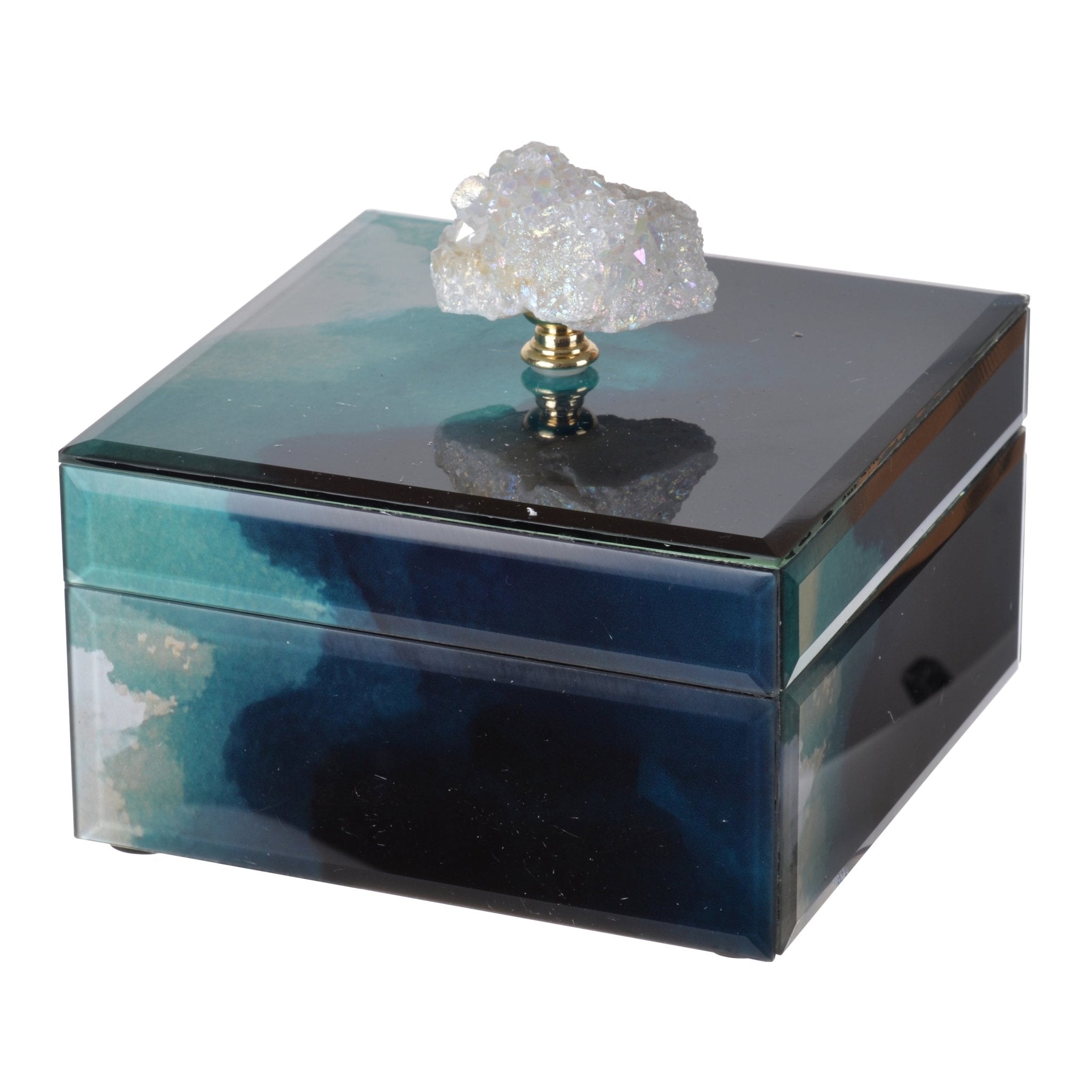 6 x 6 x 5 Bethany Aqua Jewelry Box, Stackable Decorative Storage Boxes With Lids