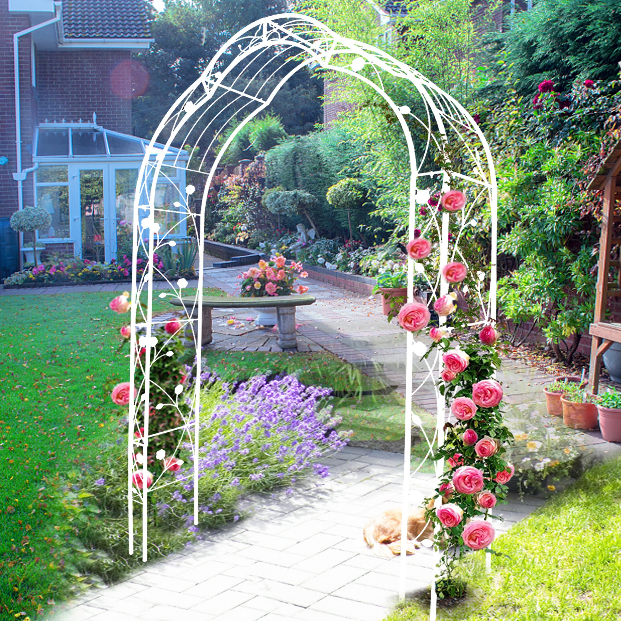 Metal Garden Arch Assemble Freely with 8 Styles Garden Arbor Trellis Climbing Plants Support Rose Arch Outdoor Arch Wedding Arch Party Events Archway White