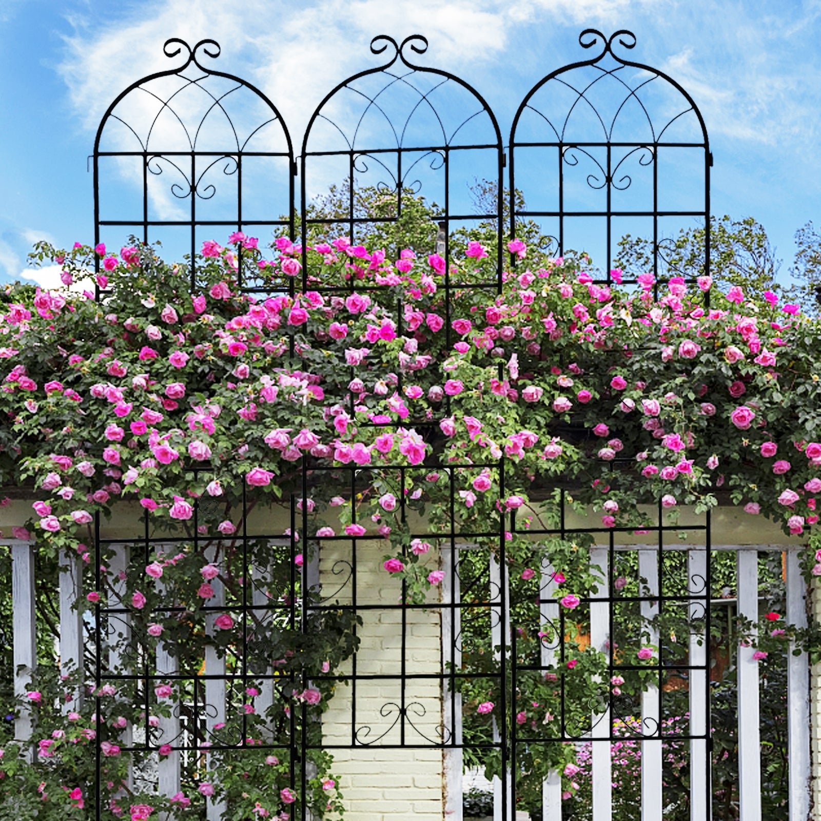 4 Pack Metal Garden Trellis 86.7 x 19.7 Rustproof Trellis for Climbing Plants Outdoor Flower Support Black