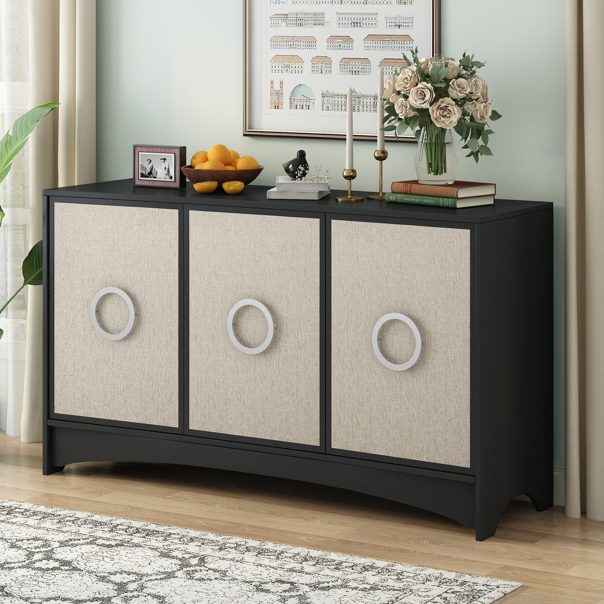 Curved Design Storage Cabinet with Three Doors & Adjustable shelves