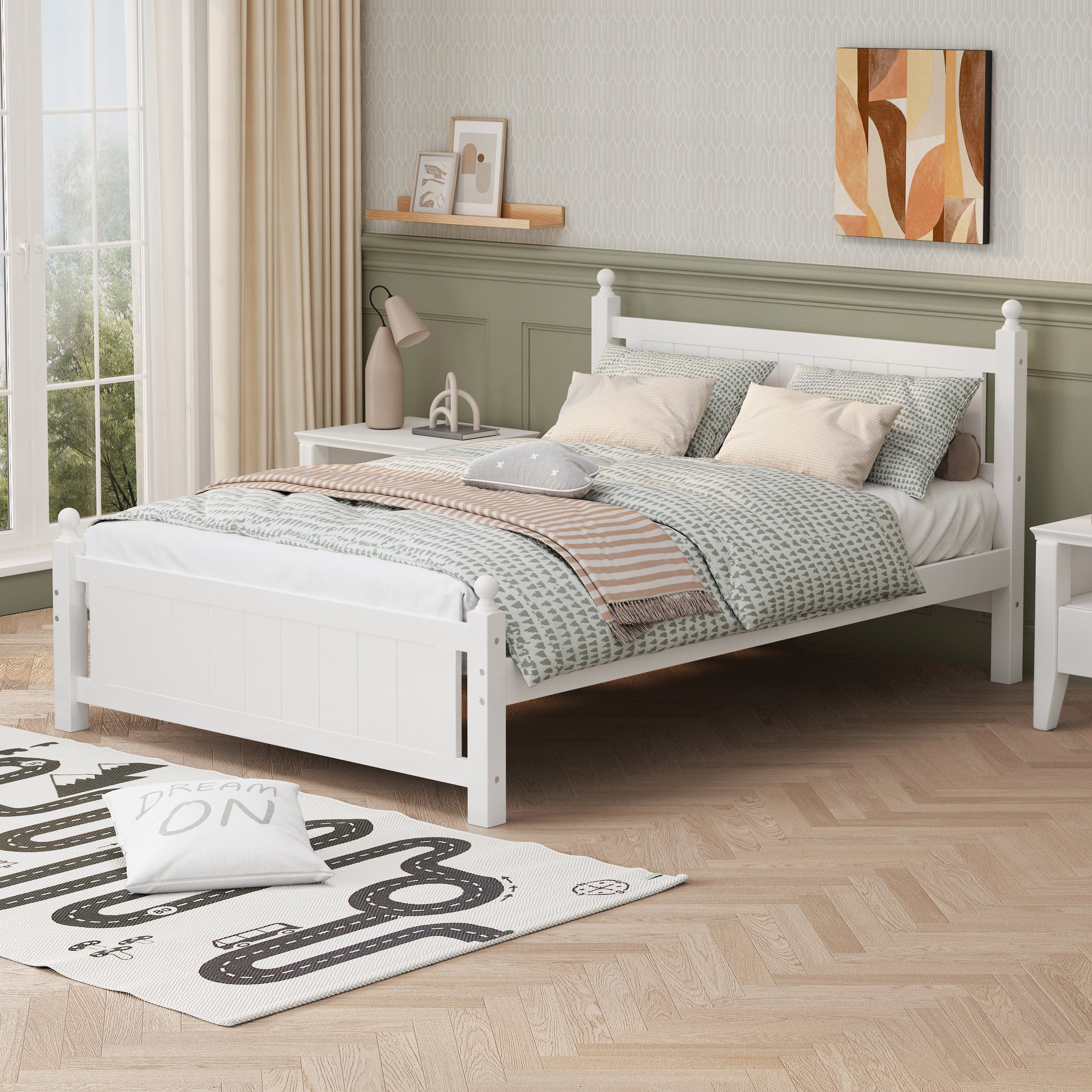 Full Size Solid Wood Platform Bed Frame , White