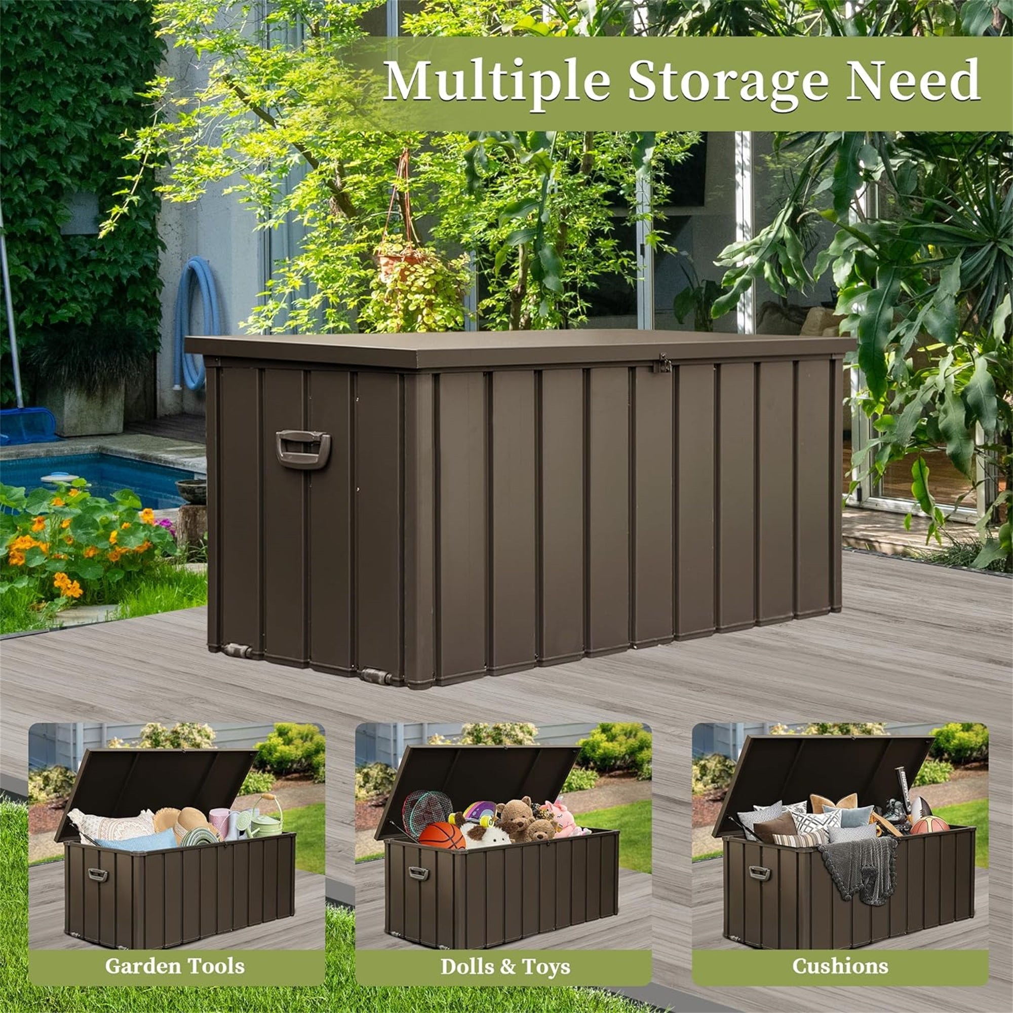 150 Gallon Outdoor Storage Deck Box Waterproof, Large Patio Storage Bin-Lockable (Dark Brown)