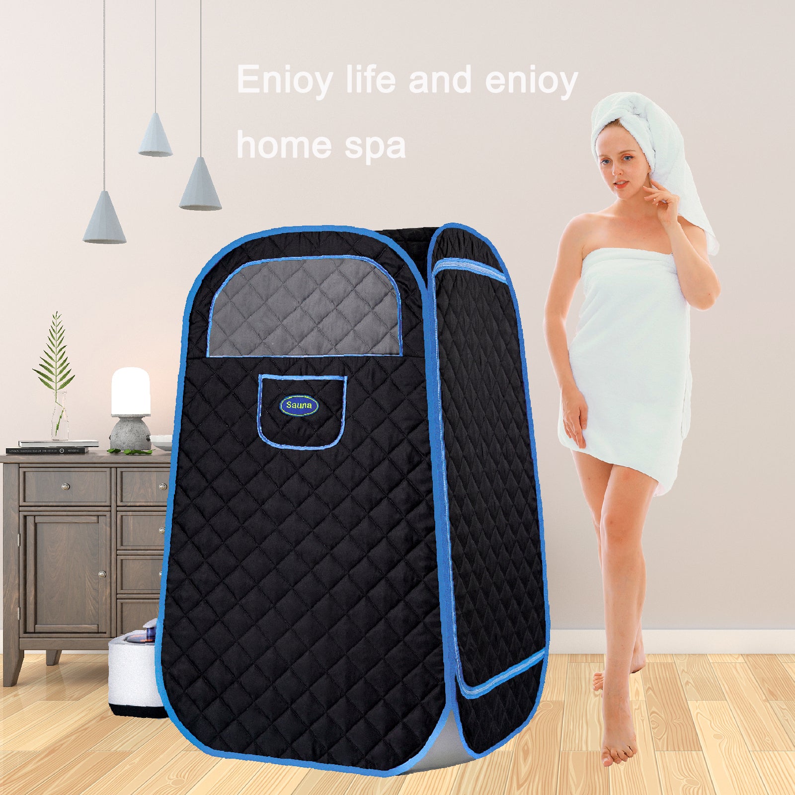 Portable Folding Full size Steam Sauna with 1000W &2.2L steam Generator.  with FCC certification.