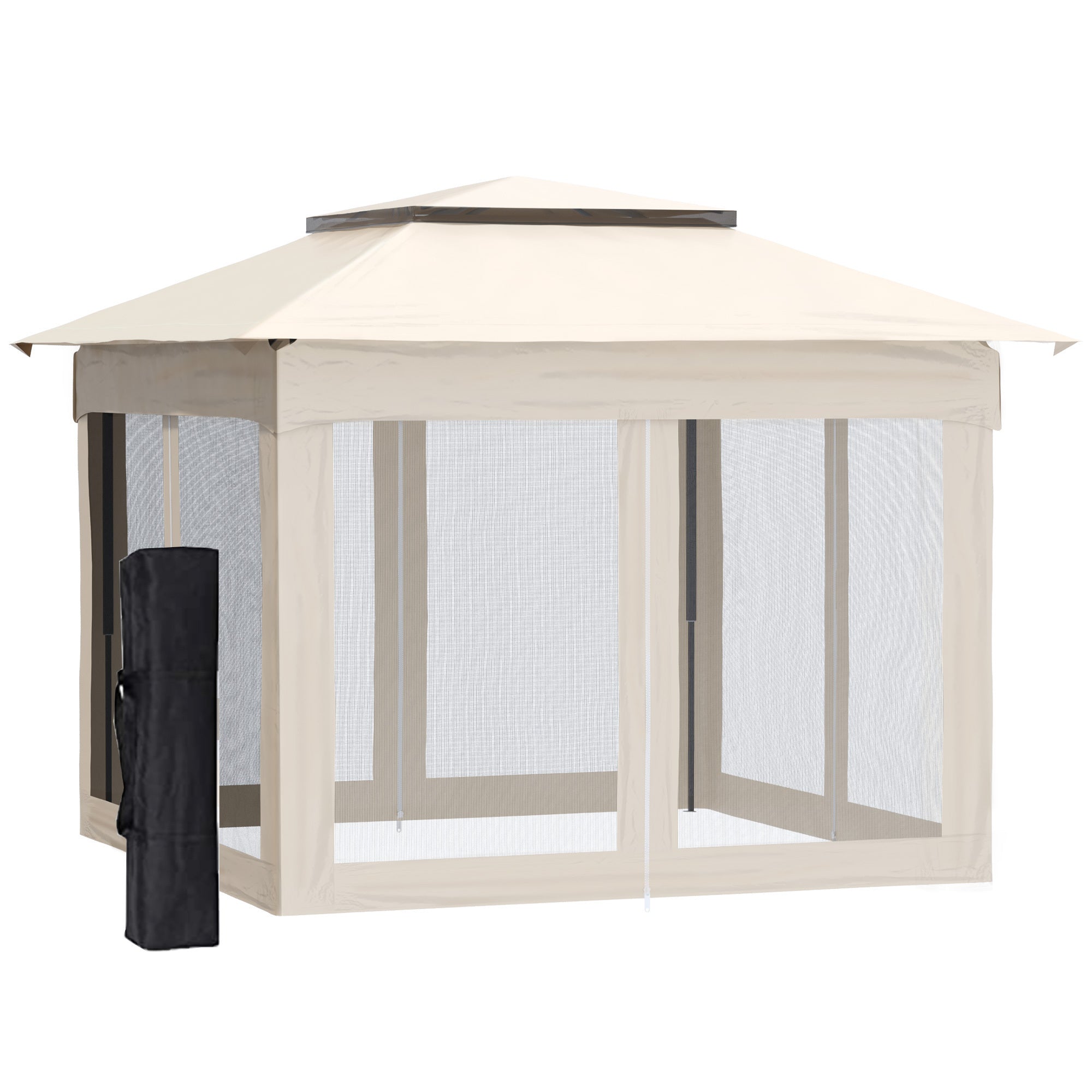 11' x 11' Pop Up Canopy, Outdoor Patio Gazebo Shelter with Removable Zipper Netting, 121 sq.ft Shade and Carry Bag Beige