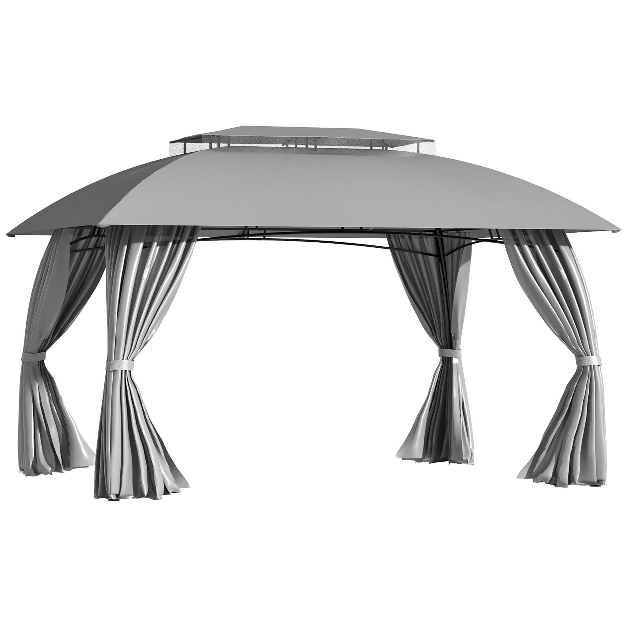 10' x 13' Patio Gazebo Canopy, Double Vented Roof, Steel Frame, Curtain Sidewalls Gray