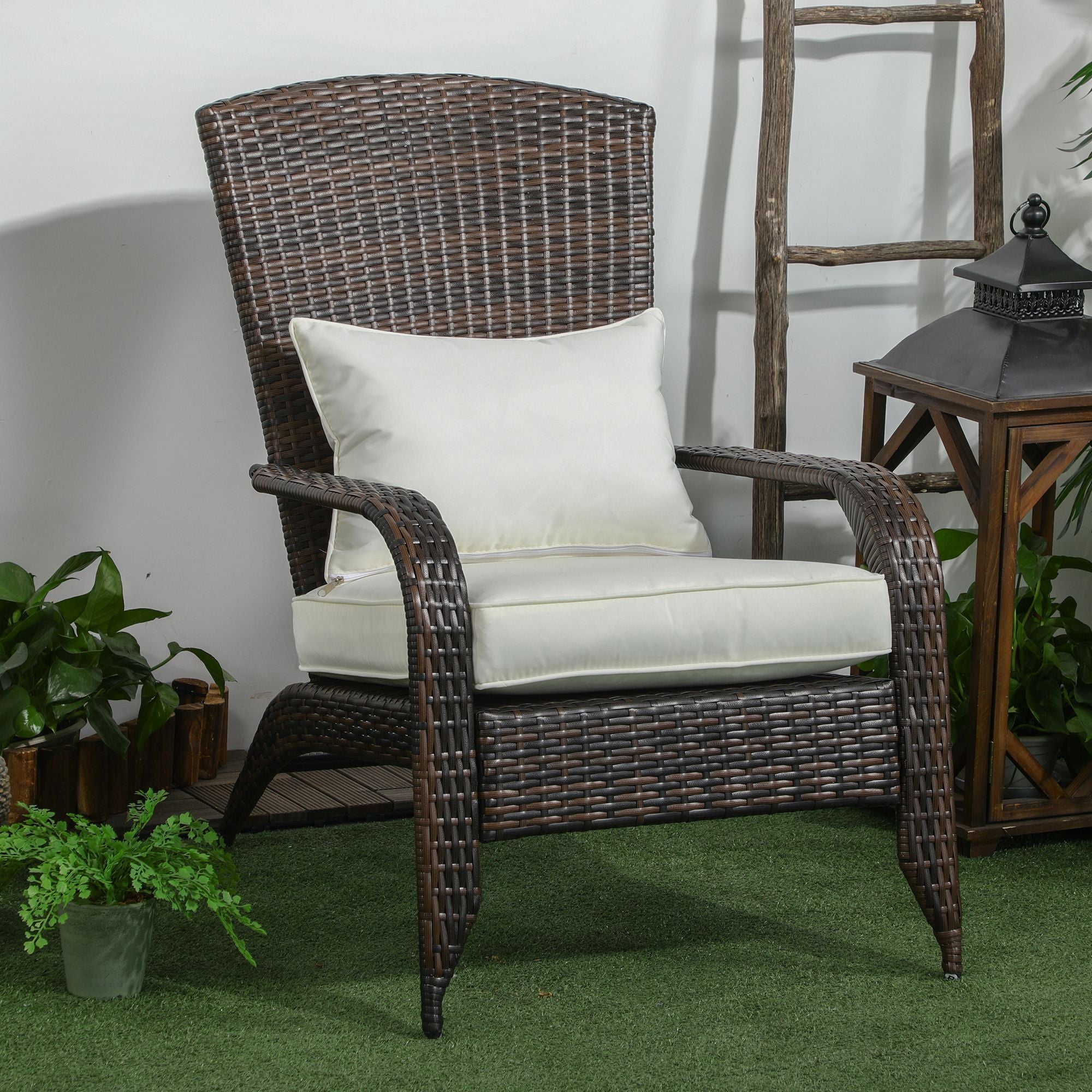 Outsunny Patio Wicker Adirondack Chair, Outdoor All-Weather Rattan