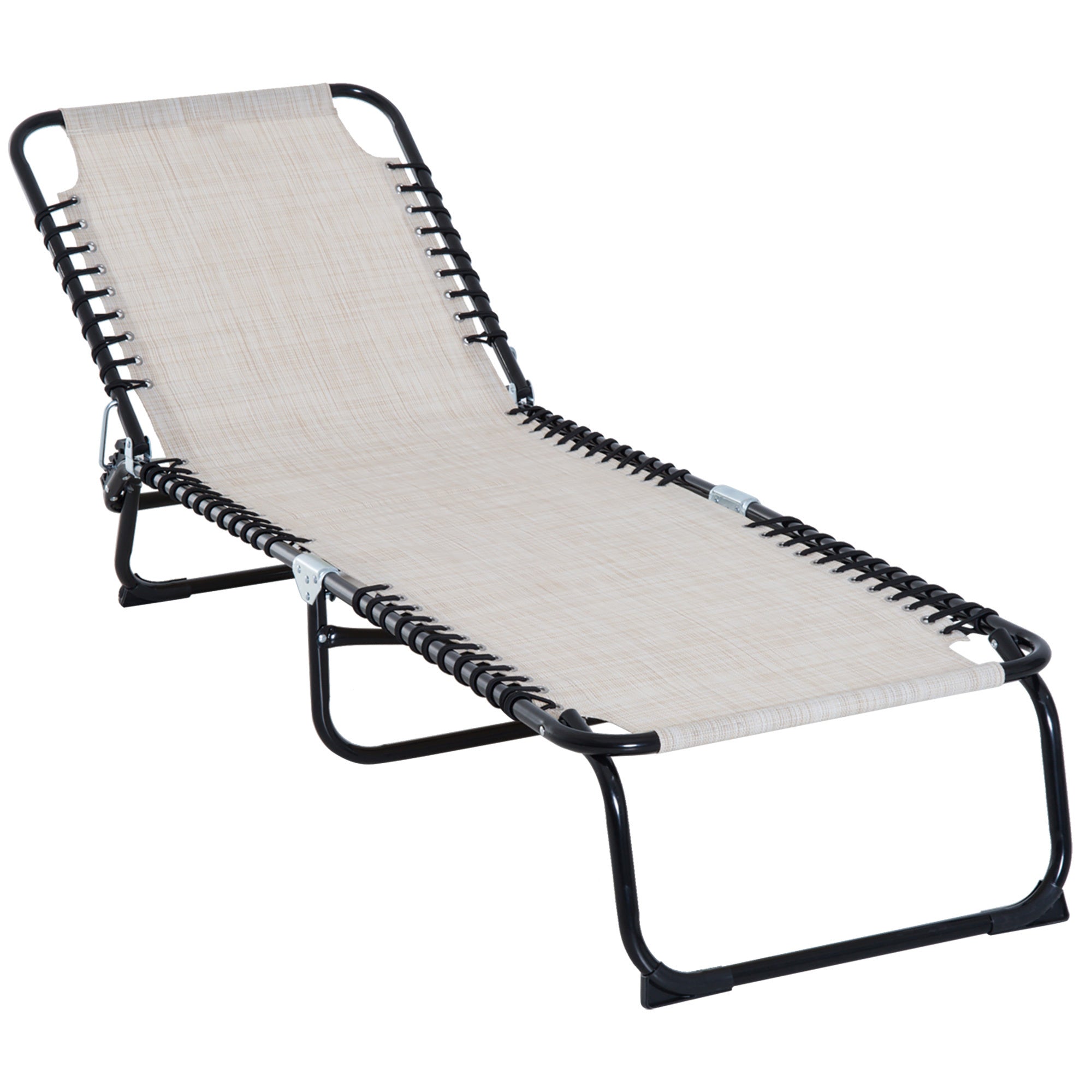 Folding Chaise Lounge with 4-Position Reclining Back, Breathable Mesh Seat  Cream White