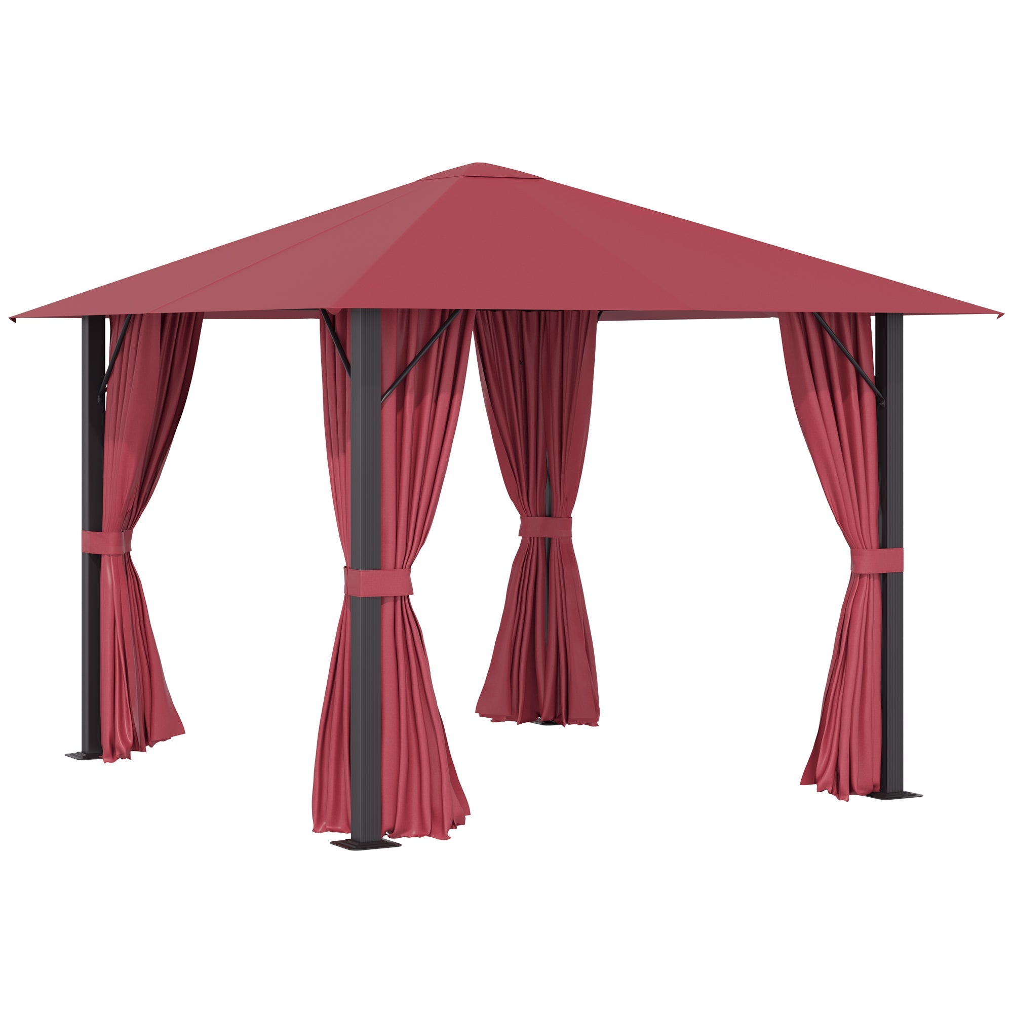 10' x 10' Patio Gazebo Aluminum Frame Outdoor Canopy Shelter with Sidewalls, Vented Roof for Garden, Wine Red