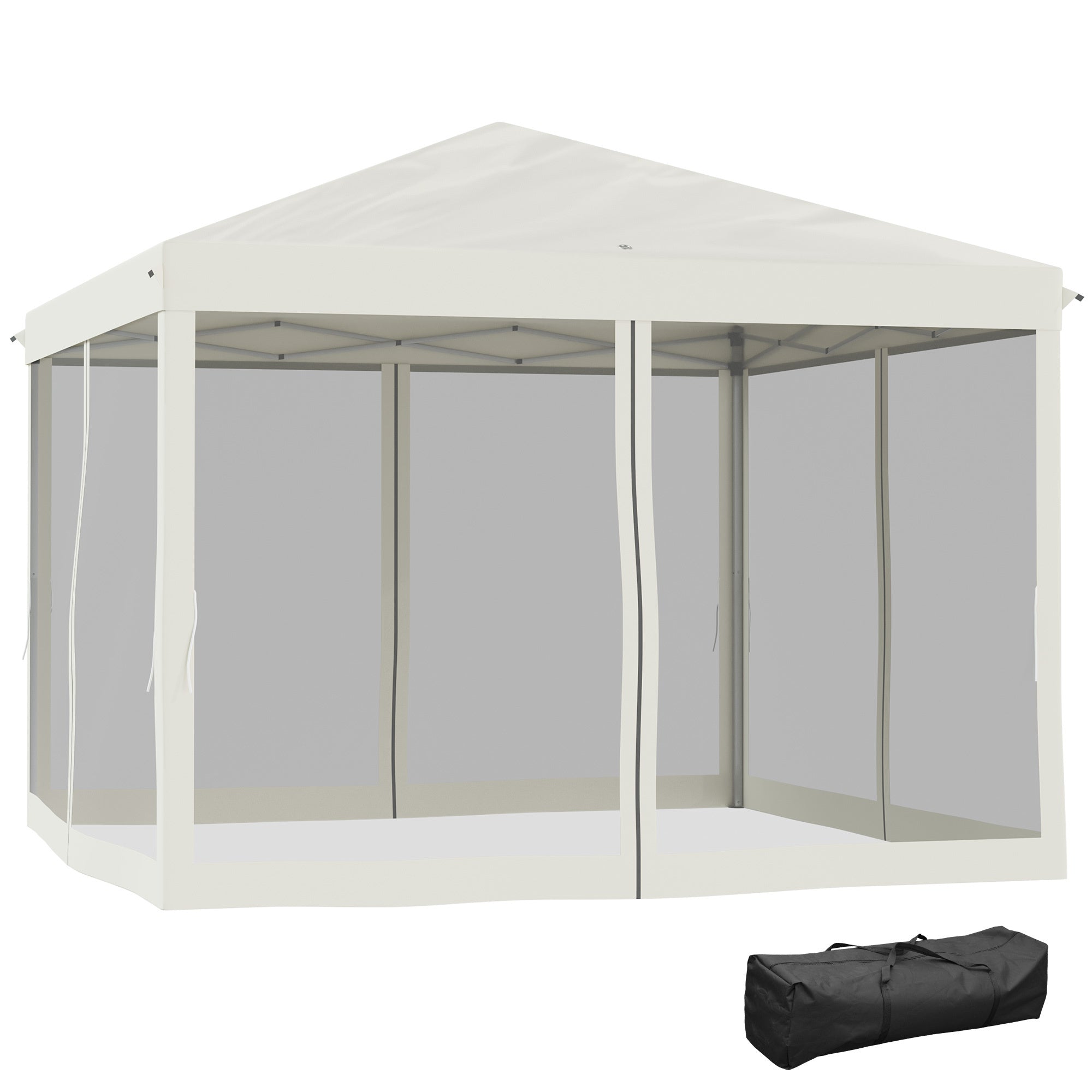 Outsunny 10' x 10' Pop Up Canopy Tent with Netting, Instant Gazebo, Ez up Screen House Room with Carry Bag, Height Adjustable Beige