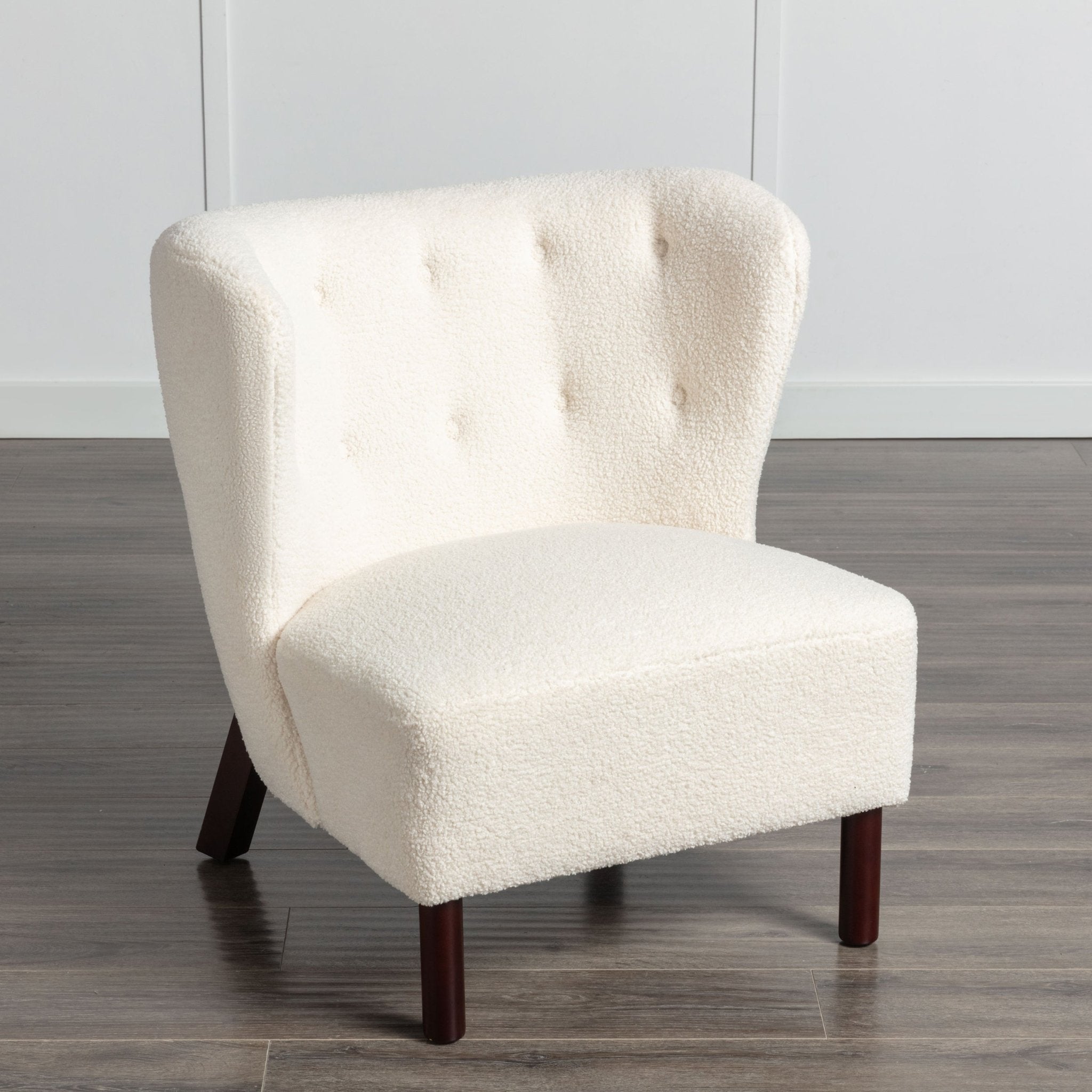 Accent Chair, Upholstered Armless Chair Lambskin Sherpa Single Sofa Chair with Wooden Legs, Cream