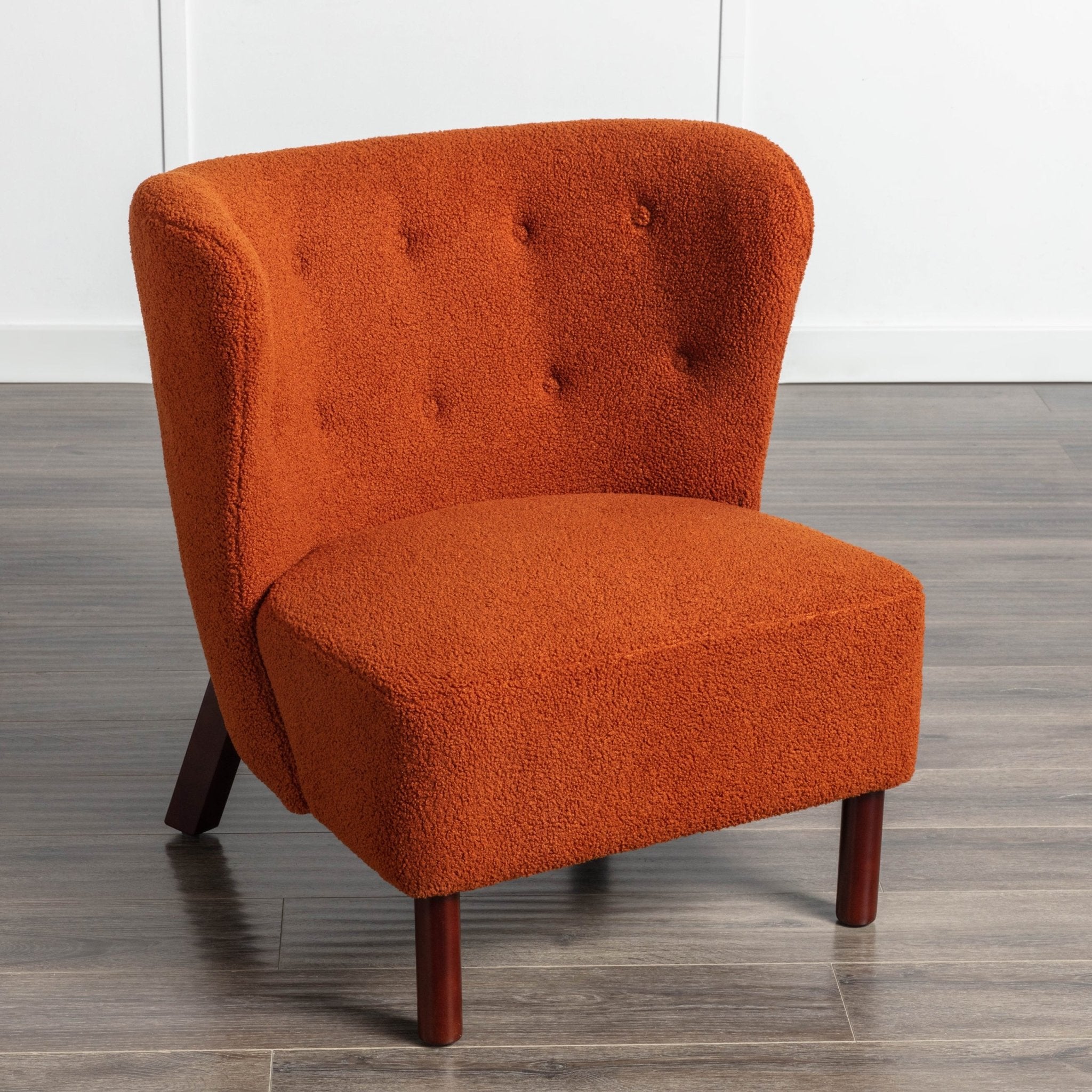 Accent Chair, Upholstered Armless Chair Lambskin Sherpa Single Sofa Chair with Wooden Legs, Burnt Orange