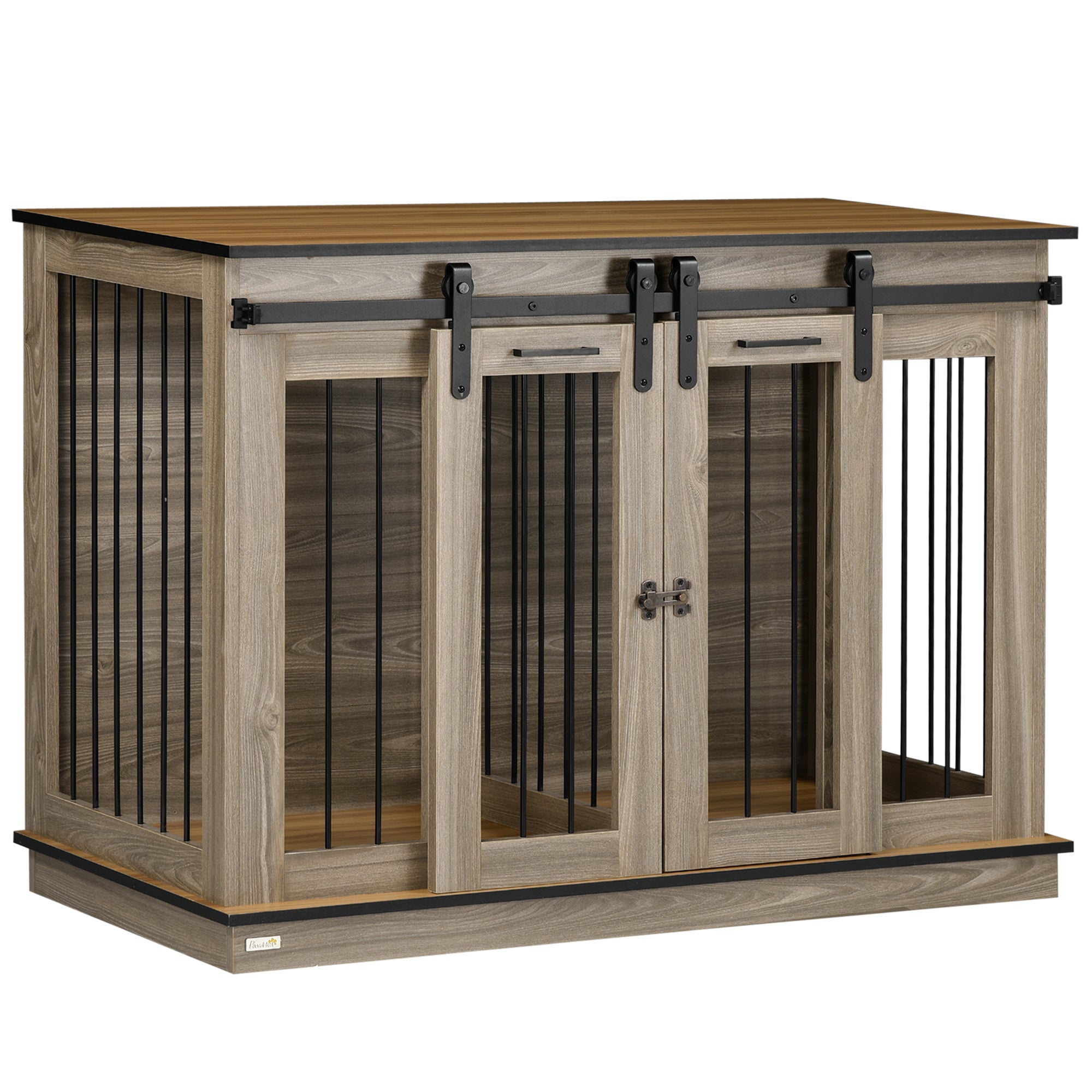 PawHut Dog Crate Furniture with Divider, Dog Crate End Table for Small to Large Dogs, Large Indoor Dog Kennel with Double Doors, 47""W x 23.5""D x 35""H, Oak