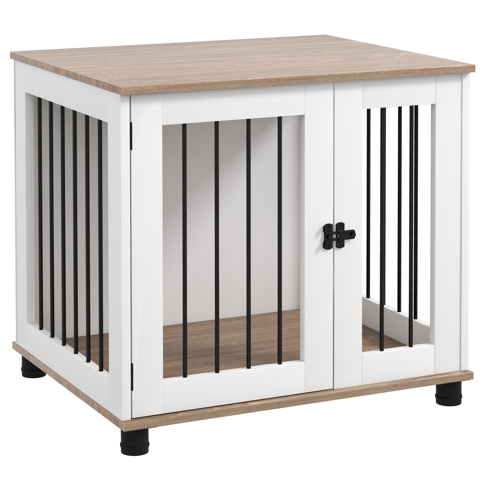 PawHut Dog Crate Furniture, Side Table Indoor Dog Kennel, End Table with Lockable Door for Small and Medium Dogs, Walnut Brown