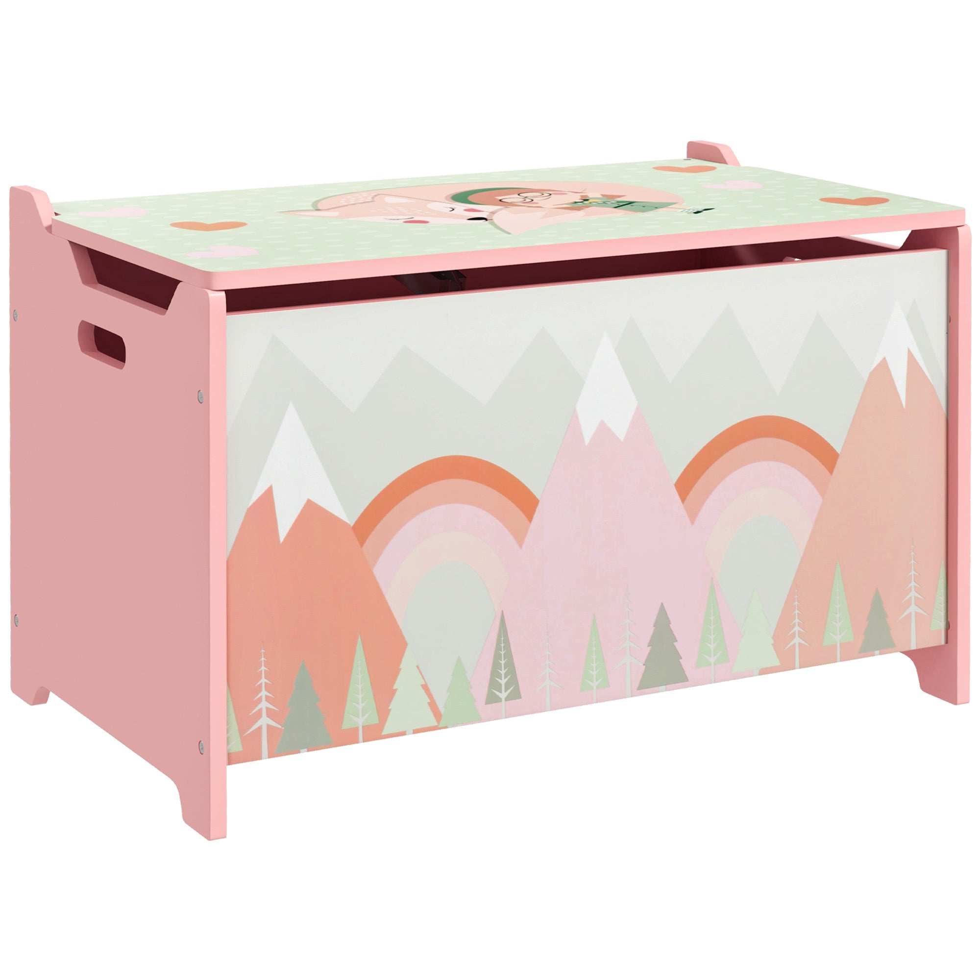 Qaba Toy Box with Lid, Toy Chest Storage Organizer for Bedroom with Safety Hinge, Cute Animal Design, Pink