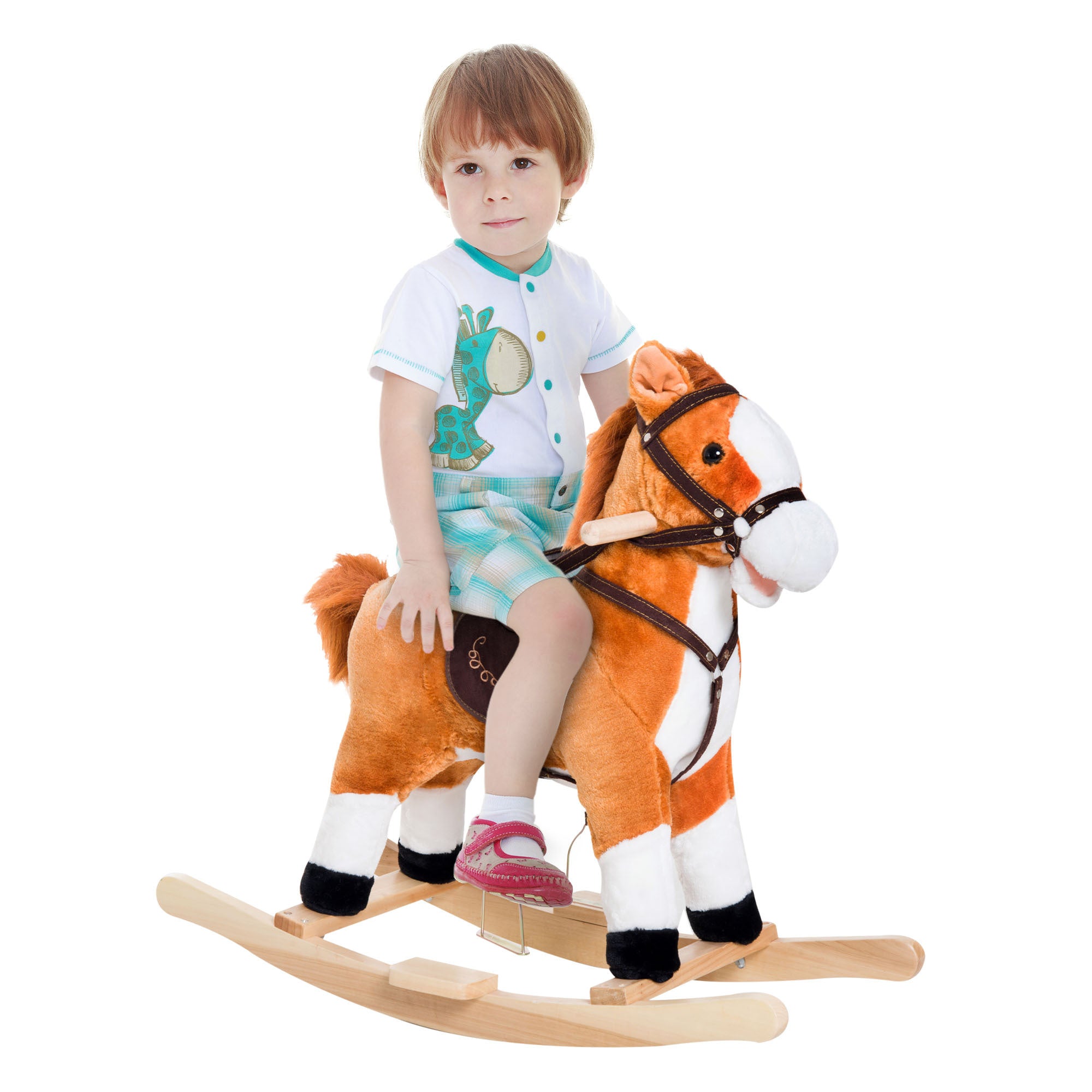 Kids Plush Toy Rocking Horse Ride on with Realistic Sounds -  Brown