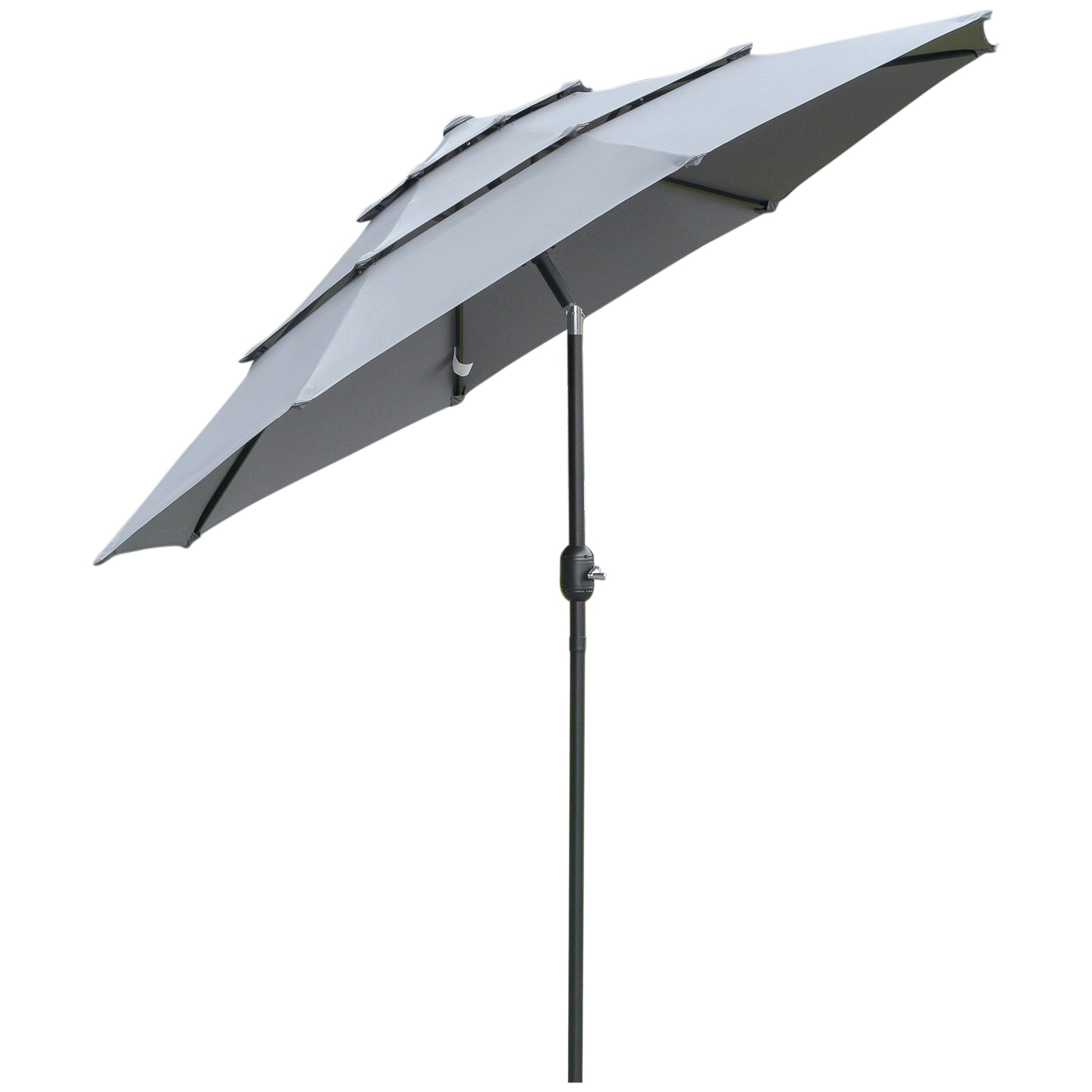 Outsunny 9FT 3 Tiers Patio Umbrella Outdoor Market Umbrella with Crank, Push Button Tilt for Deck, Backyard and Lawn, Dark Gray