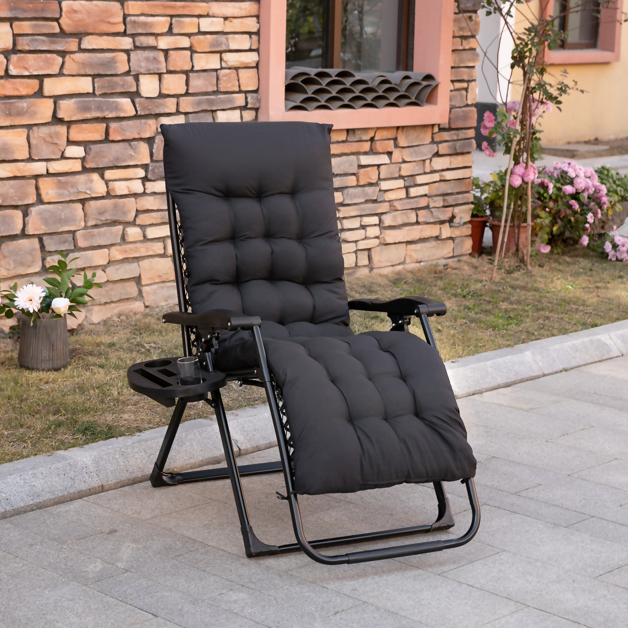 Zero Gravity Chair, Reclining Lounge Chair with Padded Cushion, Side Tray Supports up to 264 lbs. Black