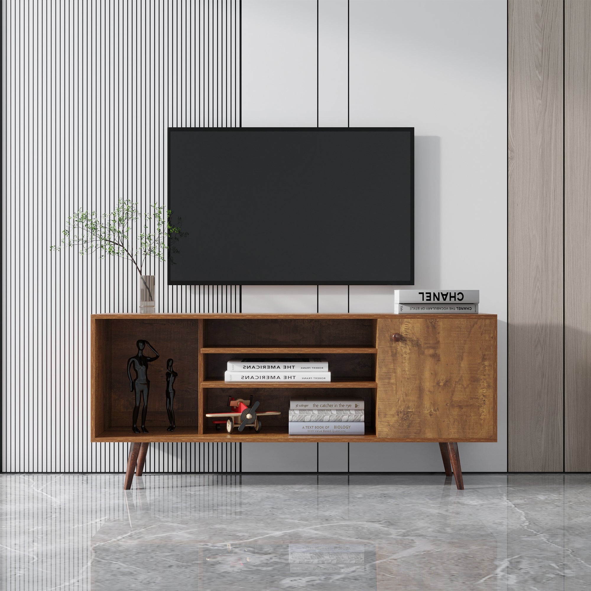 TV Stand Use in Living Room Furniture with 1 storage and 2 shelves Cabinet, high quality particle board,Walnut