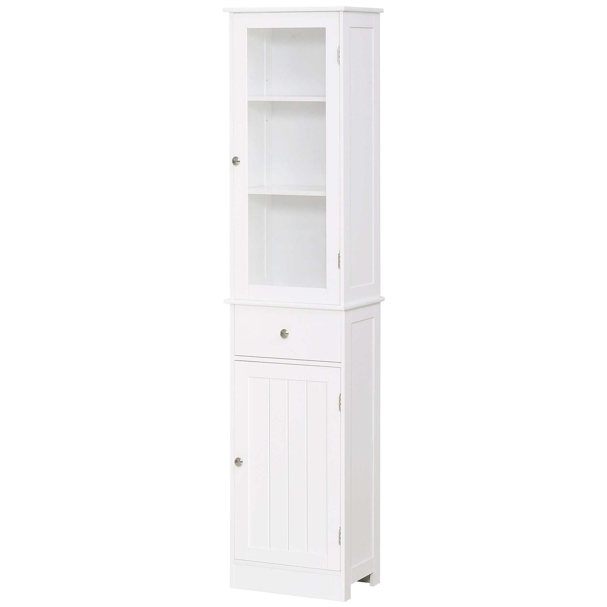 kleankin Slim Bathroom Storage Cabinet, Tall Bathroom Cabinet, Narrow Linen Tower with Acrylic Door, Drawer and Shelves, White