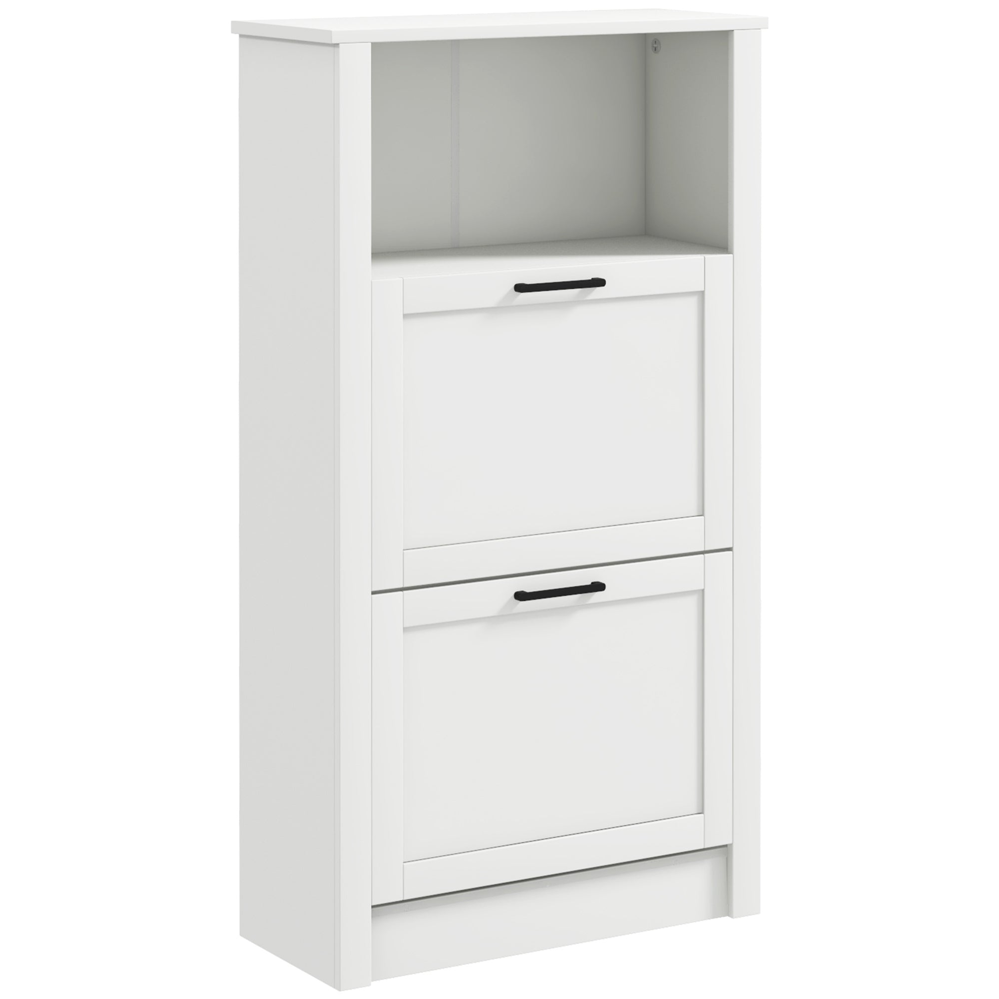 HOMCOM Shoe Storage Cabinet with Open Compartment and 2 Flip Drawers