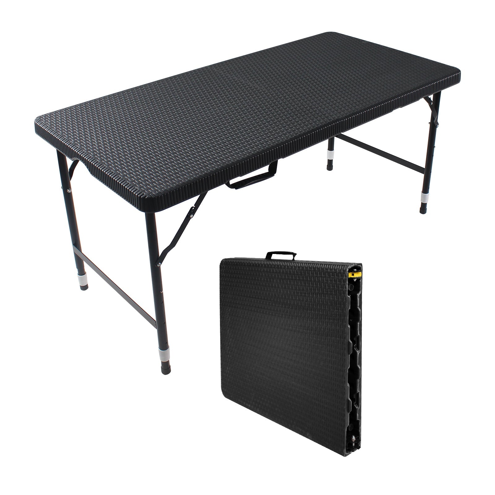 4ft Rattan Folding Table for Indoor&Outdoor, Portable Foldable Table Rattan Plaited Black