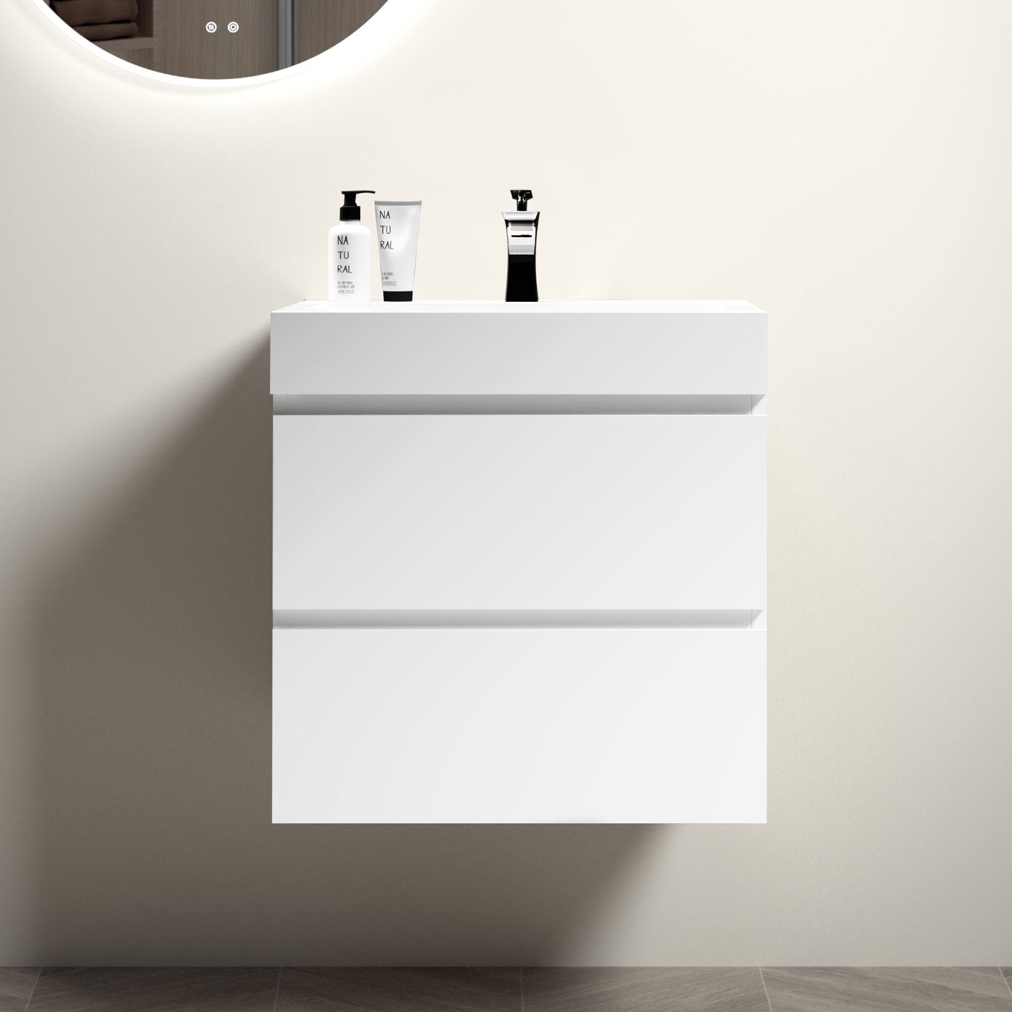 U005-Alice24-201 Alice 24"" White Bathroom Vanity with Sink, Large Storage Wall Mounted Floating Bathroom Vanity for Modern Bathroom, One-Piece Sink Basin without Drain and Faucet, Pre-assembled