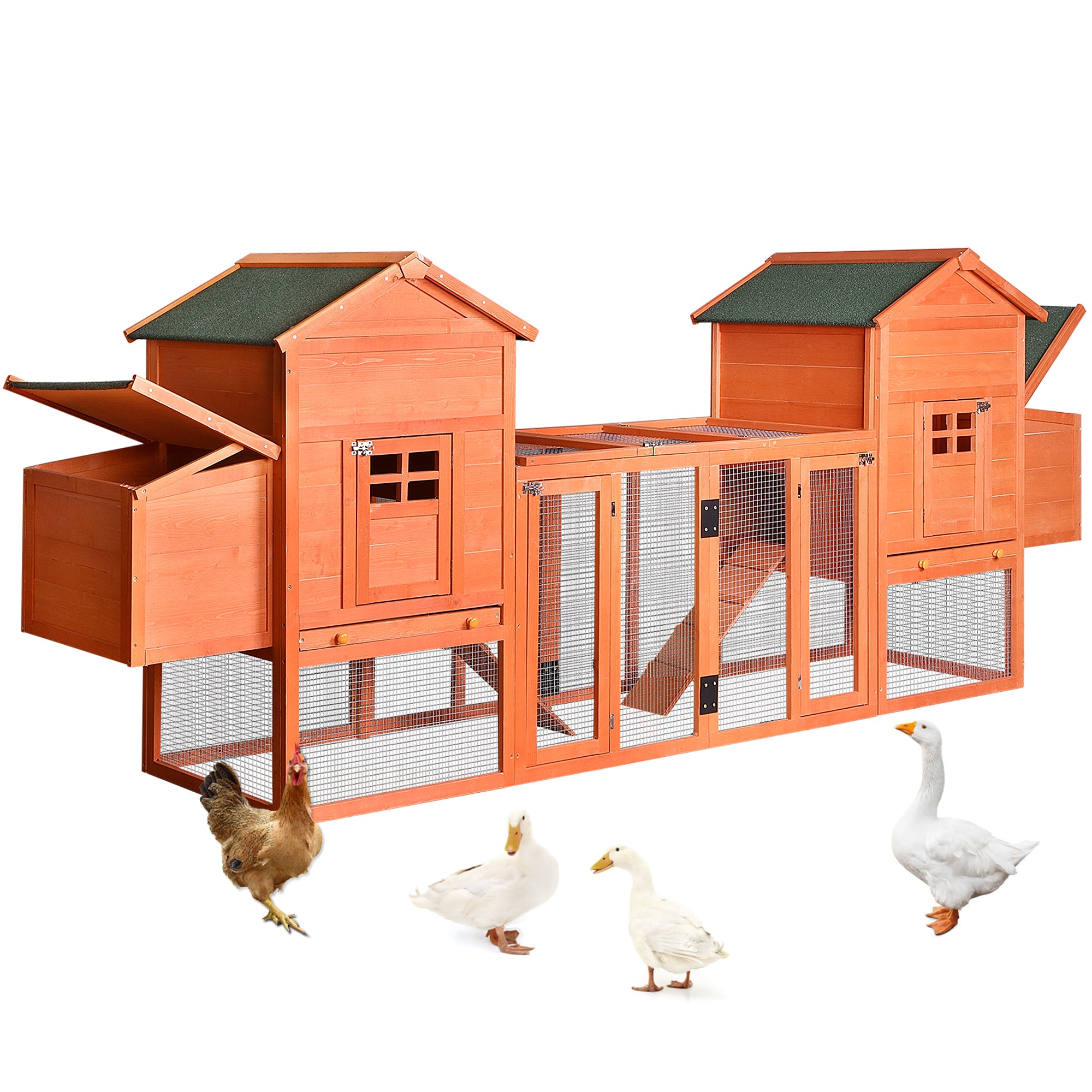 Outdoor Wooden Chicken Coop, 124"" Large Hen Cage Rabbit House, Bunny Hutch with Ventilation Door, Removable Ramp Garden Backyard Pet House Chicken Nesting Box