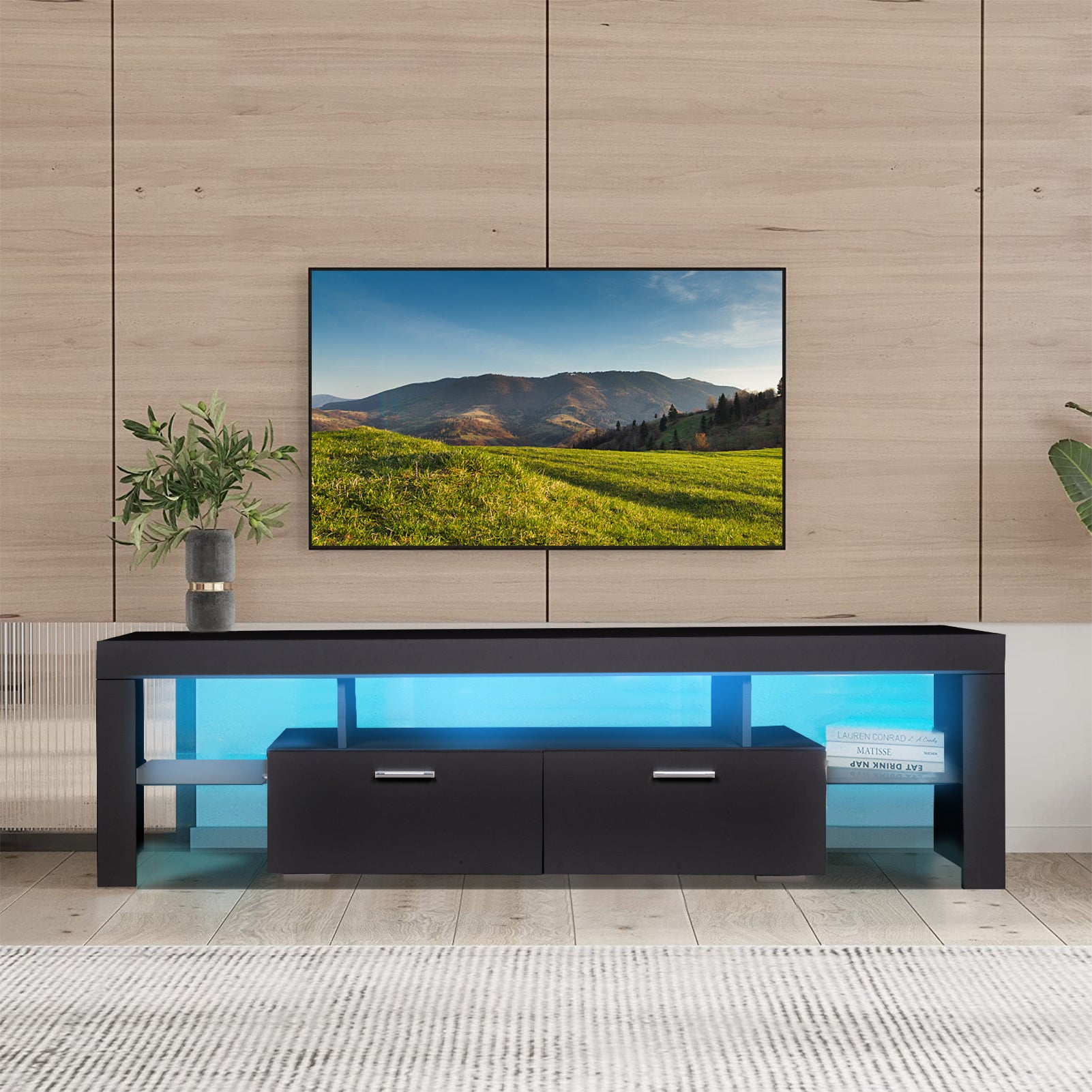 LED TV stand modern TV stand with storage Entertainment Center with drawer TV cabinet for Up to 75 inch for Gaming Living Room Bedroom