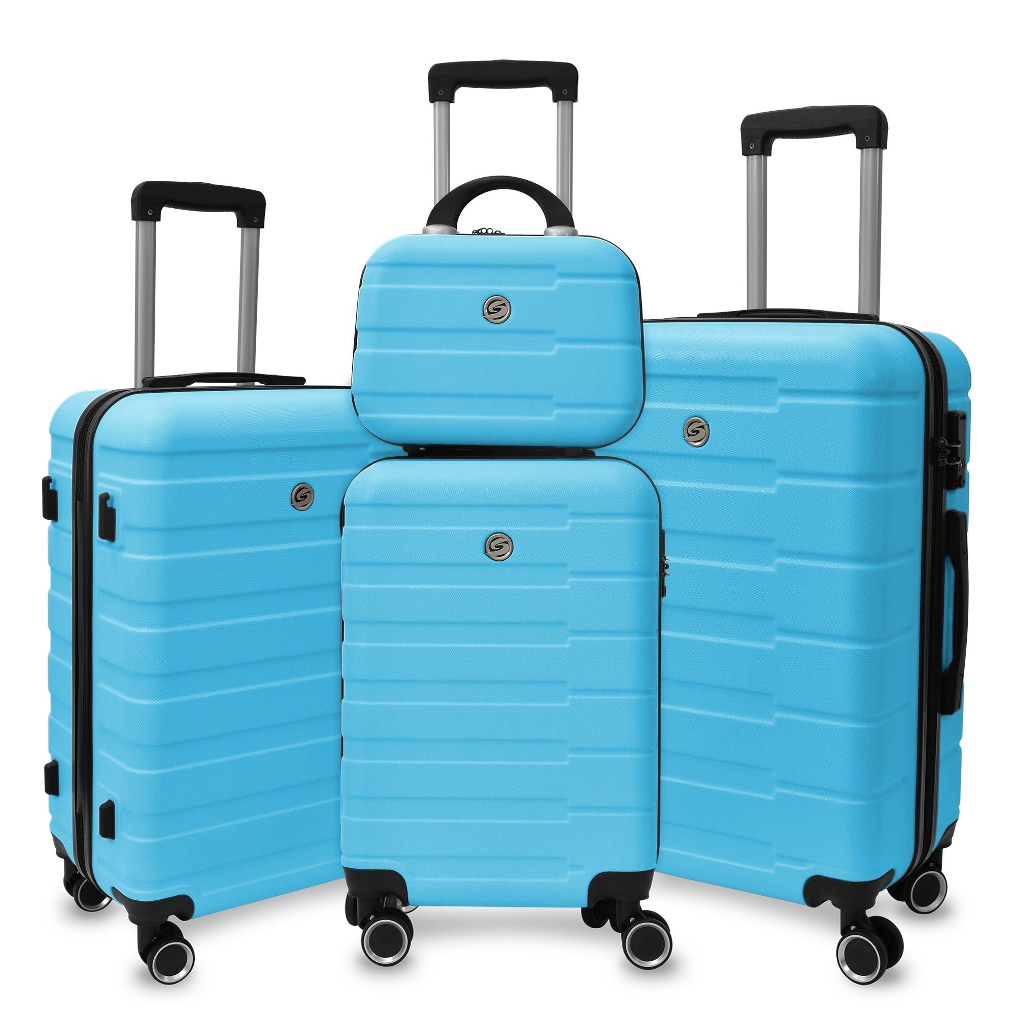 4 Piece Hard Shell Luggage Set,Carry on Suitcase with Spinner Wheels,Family Luggage Set,Aqua Blue(12/20/24/28in)