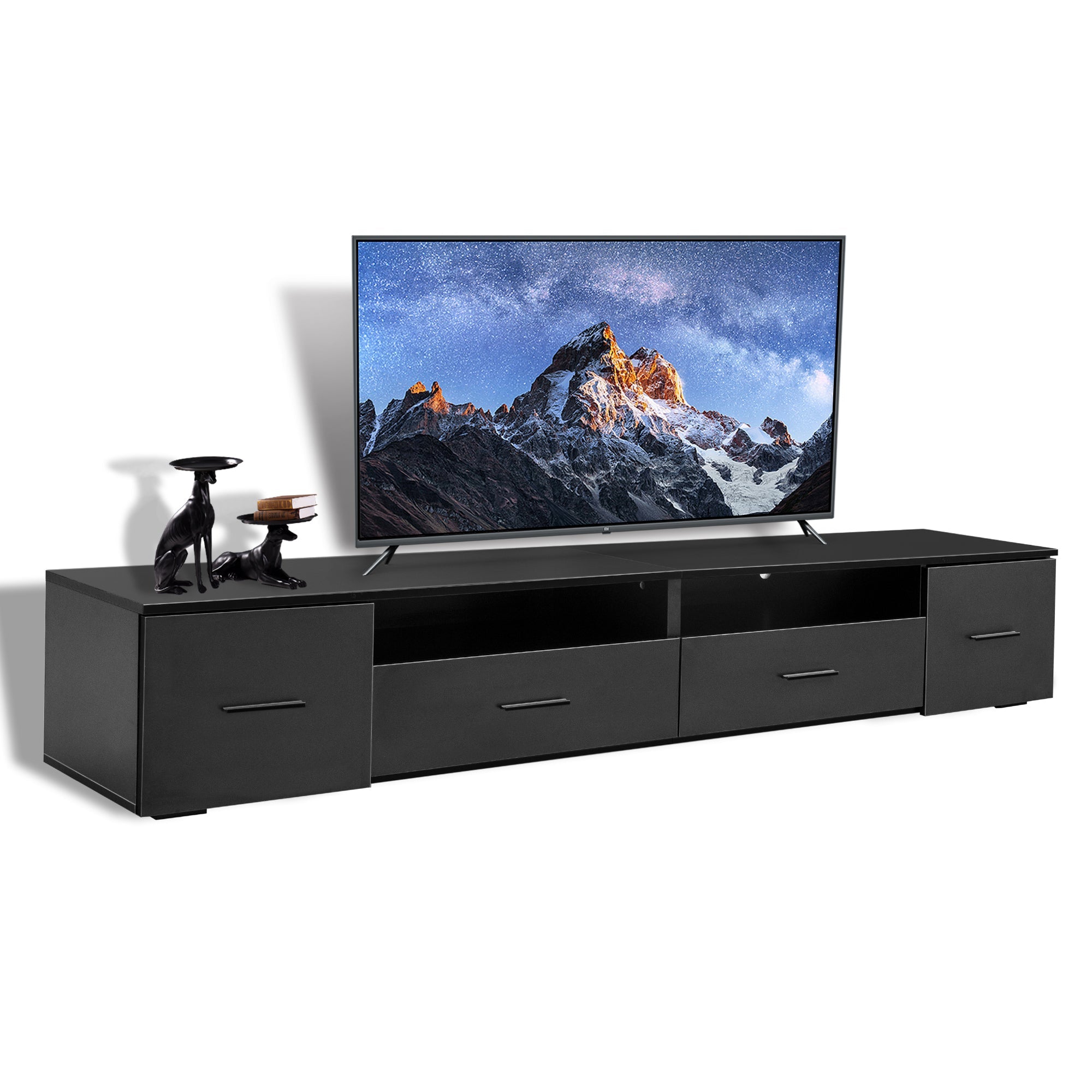 Black TV Stand for Living Room,  Modern Entertainment Center Stand for TV Up to 90 Inch, Large Led TV Stand with 4 Storage Drawers, High Glossy Waterproof  TV Console, TV Table Media Furniture