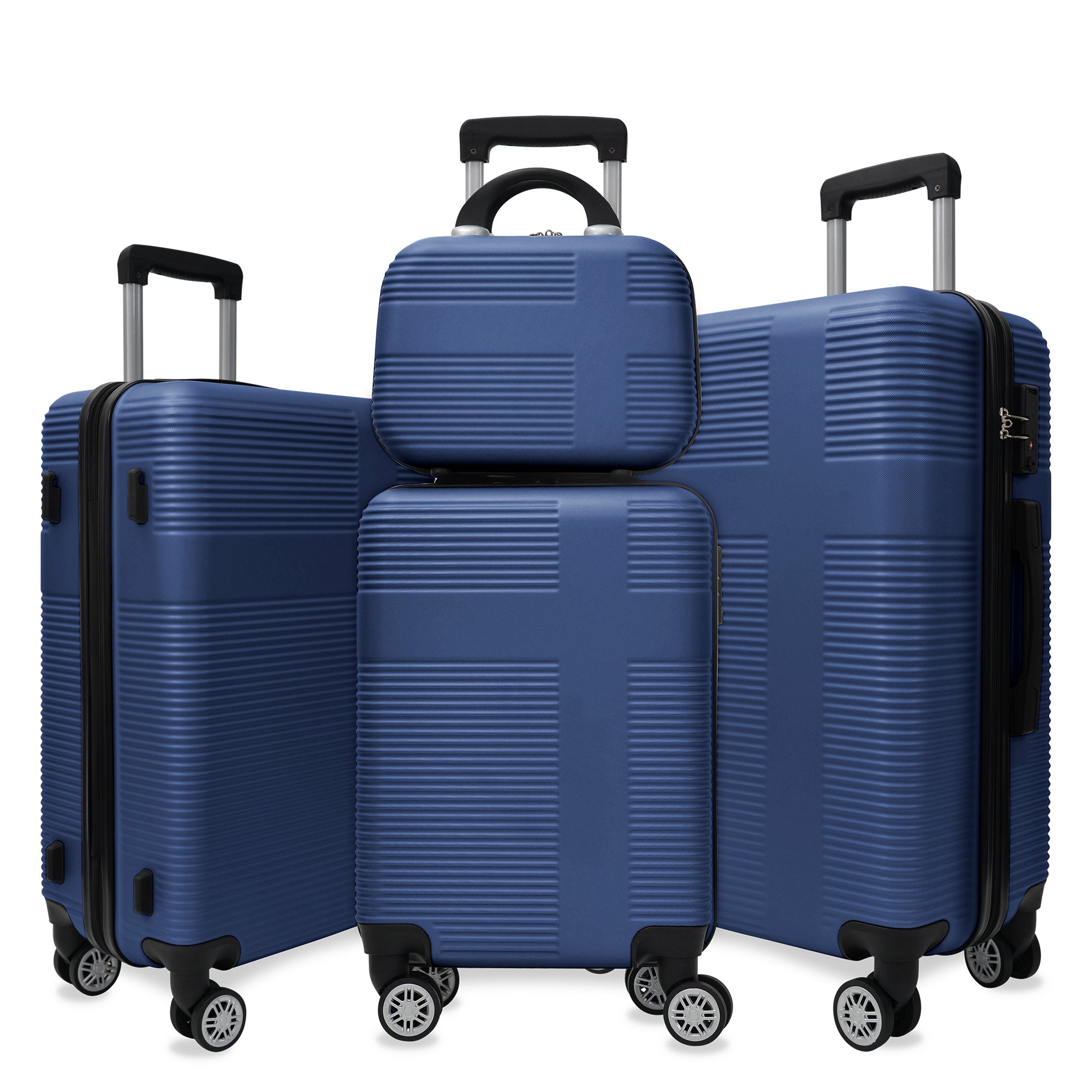 Luggage 4 Piece Set with Spinner Wheels, Hardshell Lightweight Suitcase with TSA Lock,Checked Luggage,Dark Blue(12/20/24/28in)