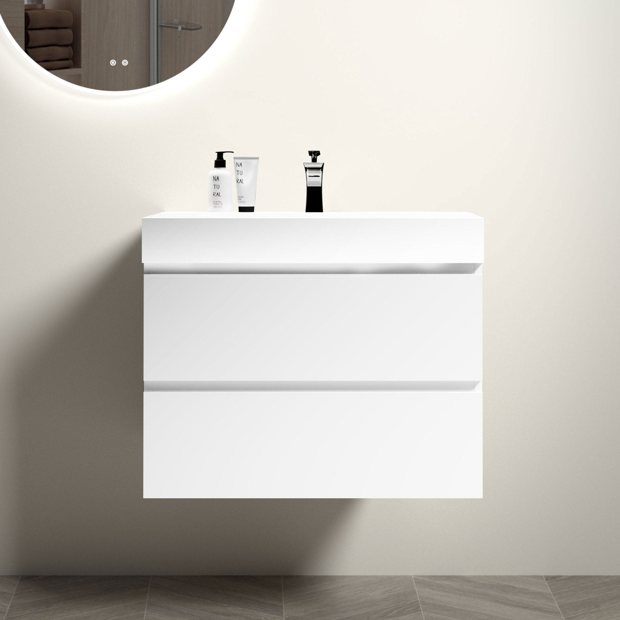 Alice 30"" White Bathroom Vanity with Sink, Large Storage Wall Mounted Floating Bathroom Vanity for Modern Bathroom, One-Piece White Sink Basin without Drain and Faucet, Pre-assembled