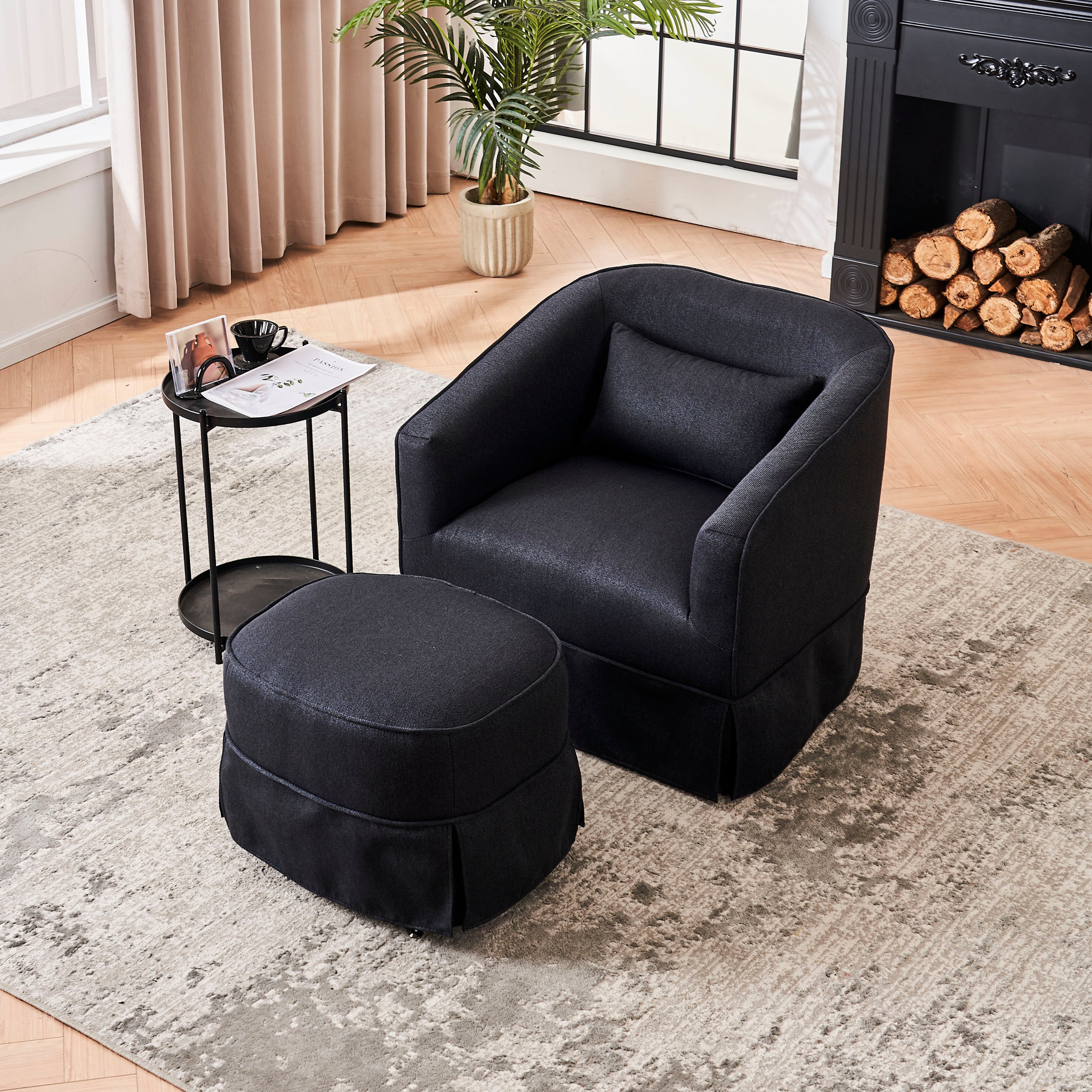 Swivel Barrel Chair With Ottoman, Swivel Accent Chairs Armchair  (Black)