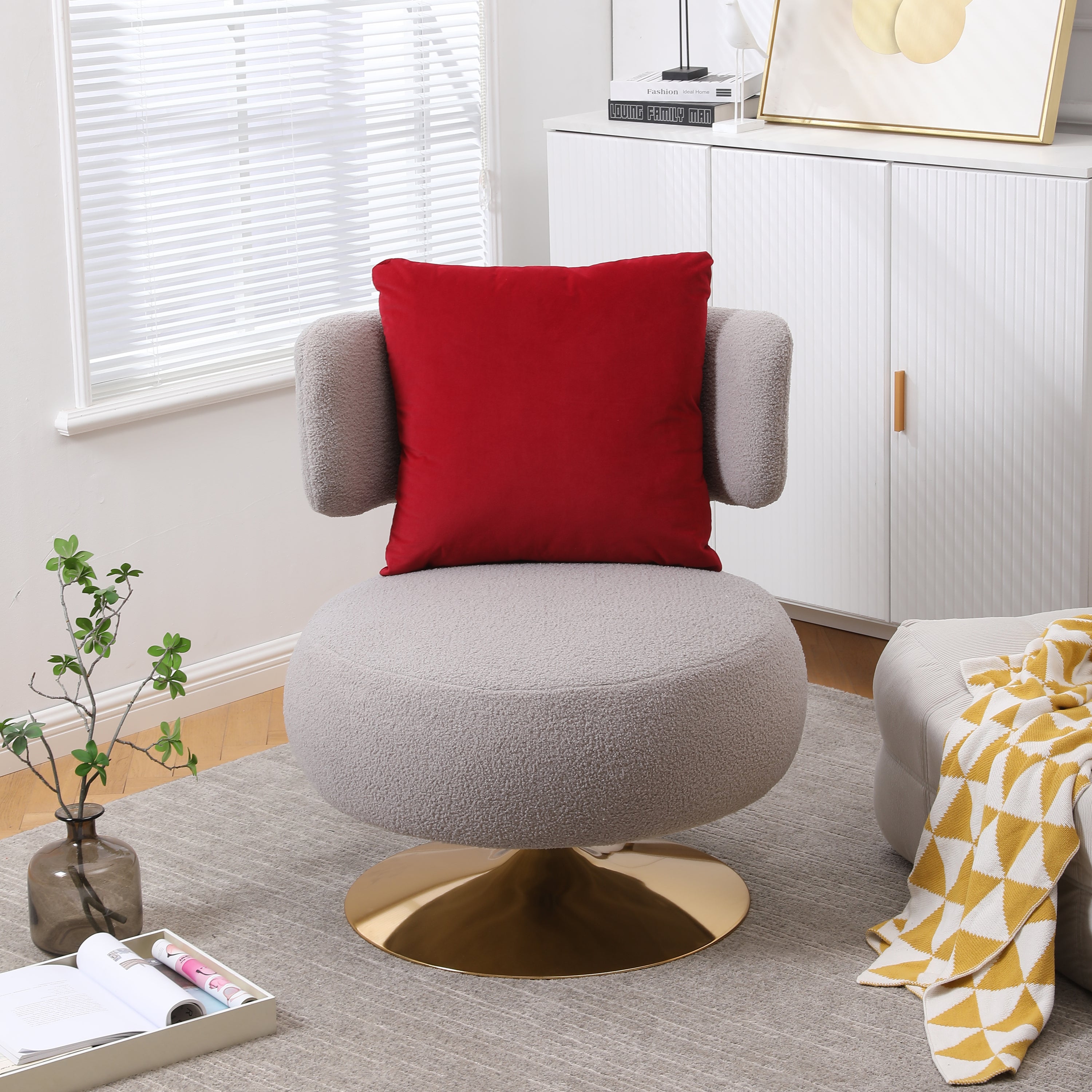 Swivel Accent Chair Armchair, Round Barrel Chair in Fabric for Living Room Bedroom