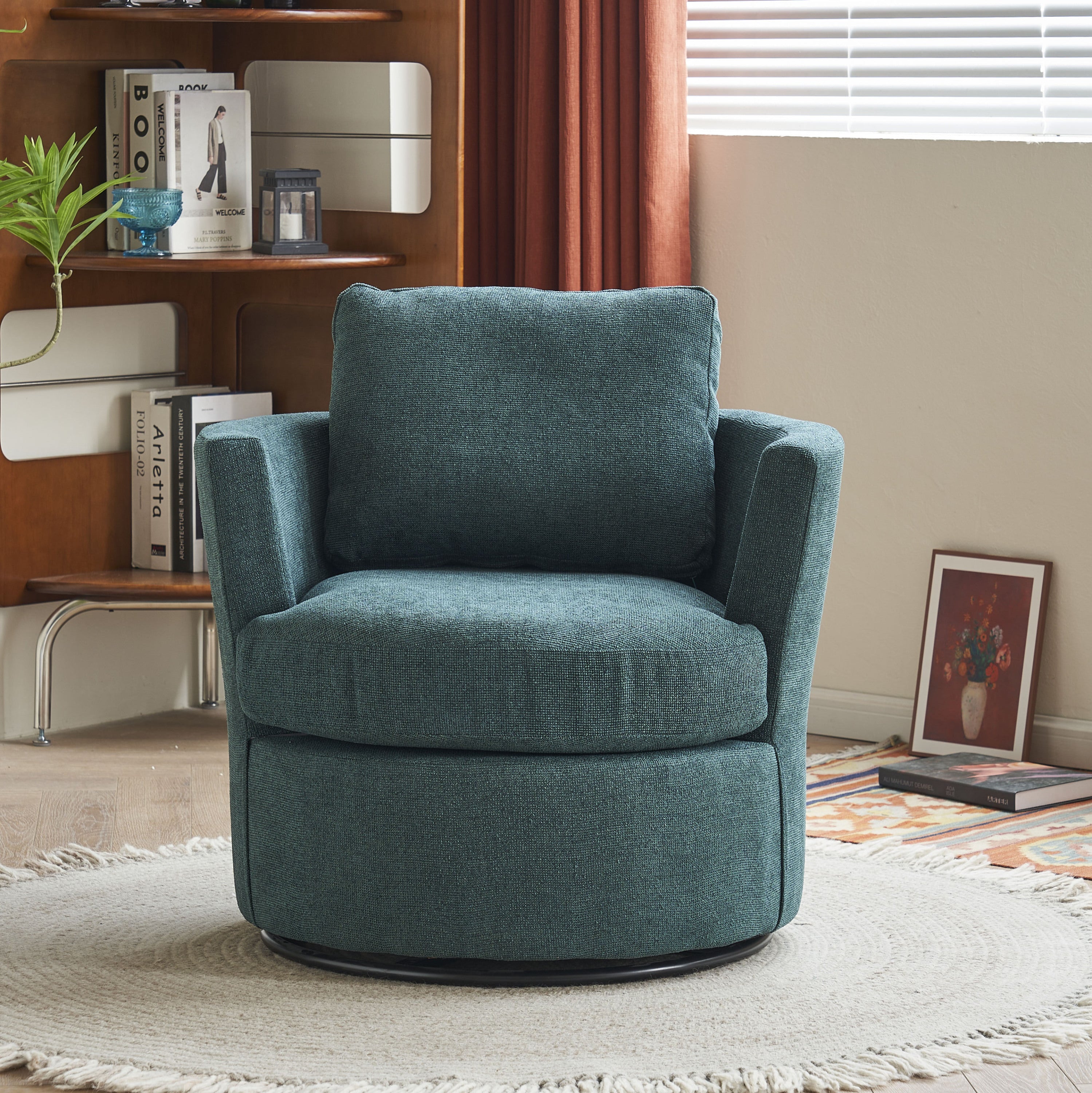 Swivel Barrel Chair, Comfy Round Accent Sofa Chair (Emerald)