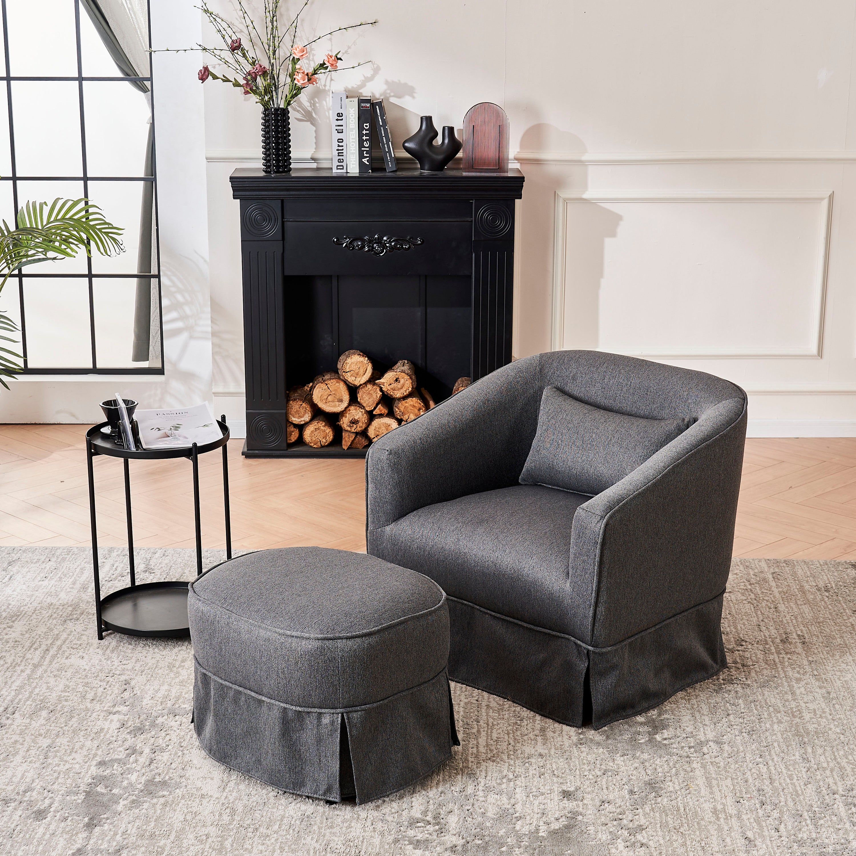 Swivel Barrel Chair With Ottoman, Swivel Accent Chairs Armchair (Dark Grey)