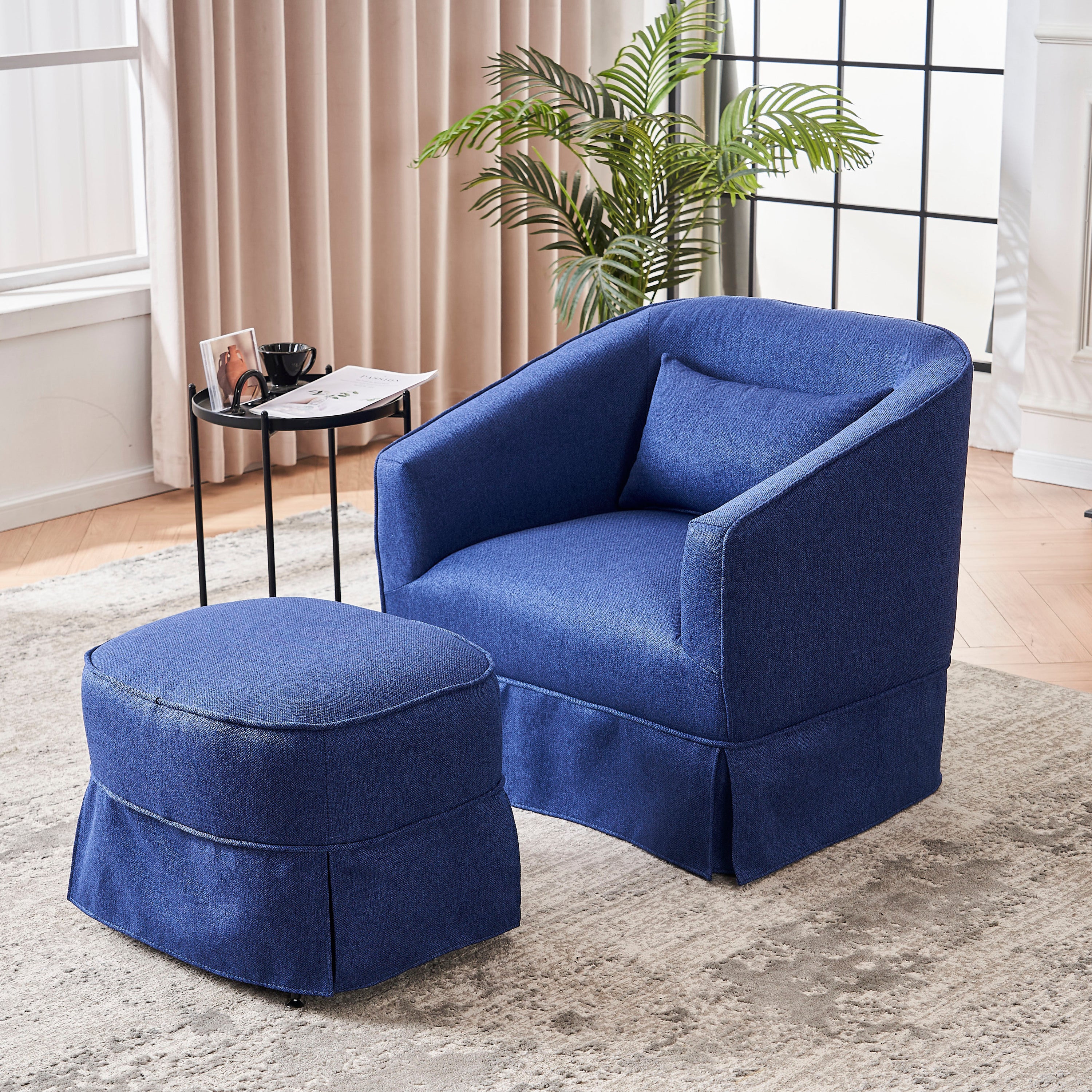 Swivel Barrel Chair With Ottoman, Swivel Accent Chairs Armchair  (Blue)