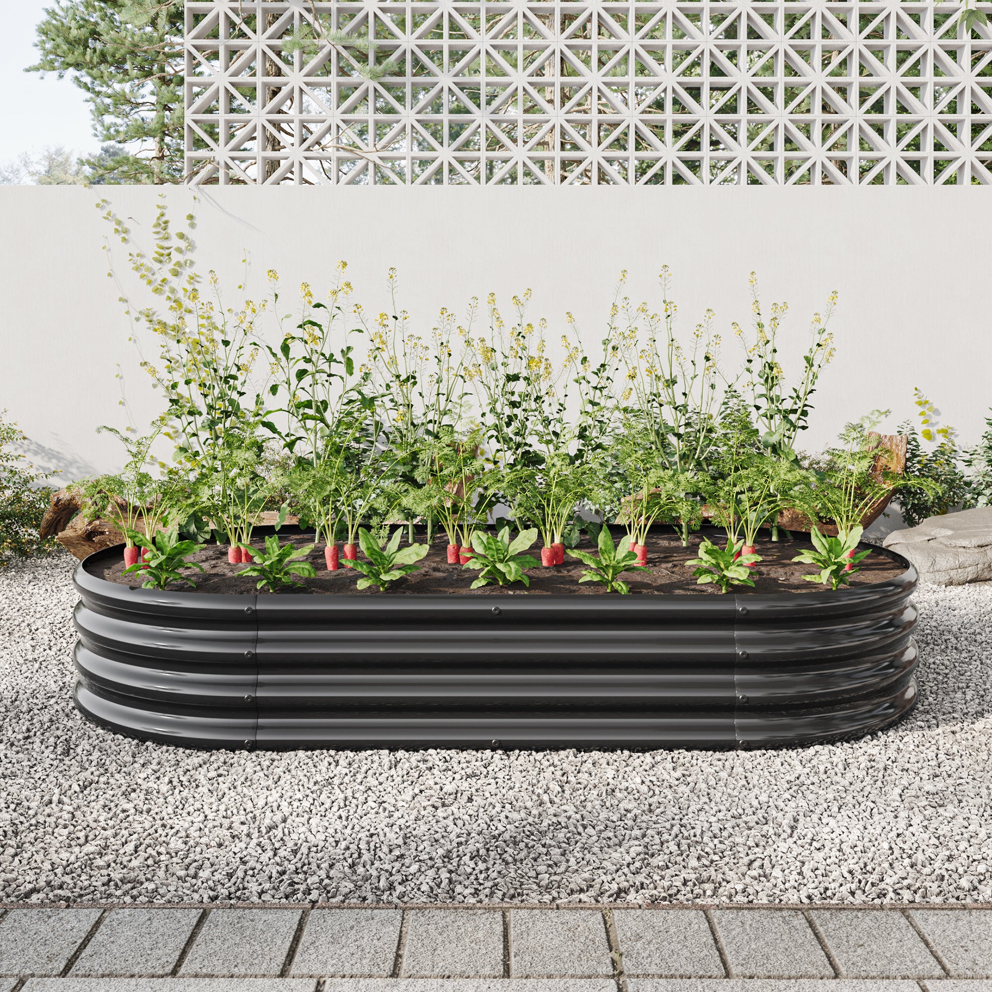 Raised Garden Bed Outdoor,   Oval Large Metal Raised Planter Bed for for Plants, Vegetables, and Flowers - Black