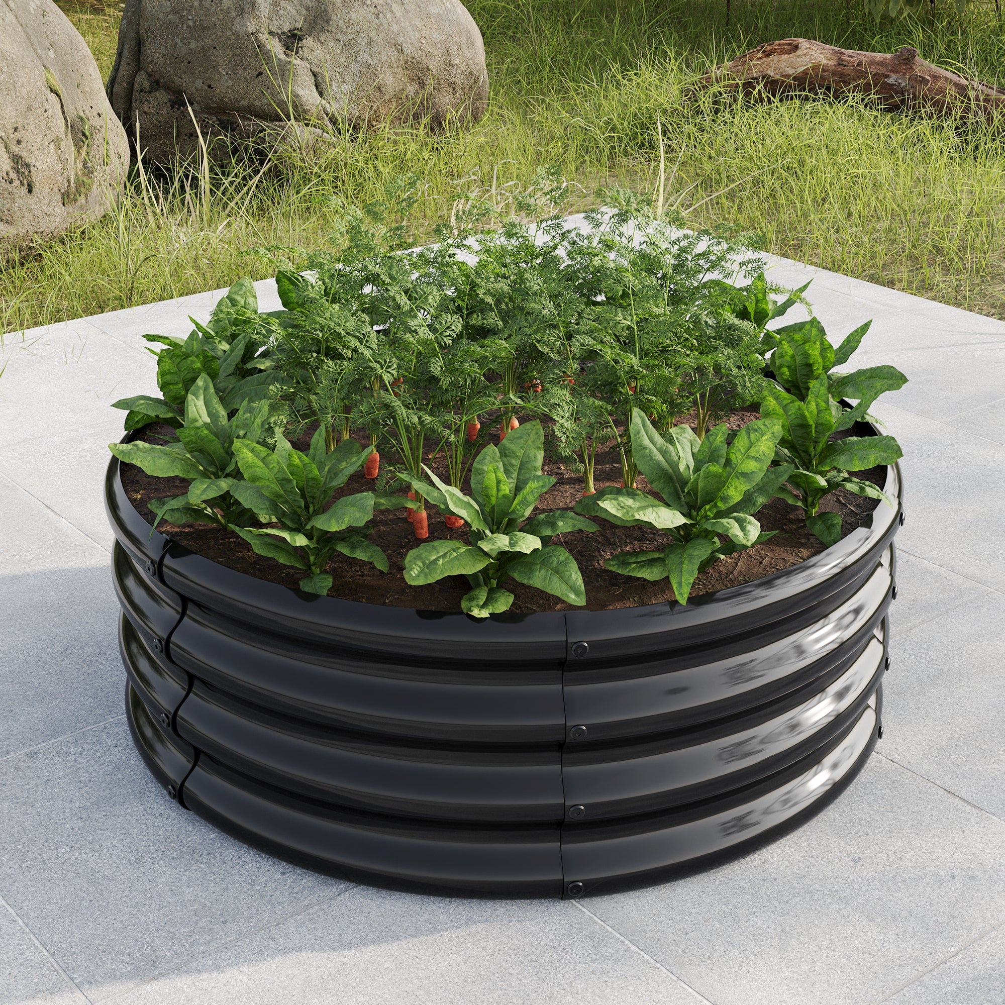 32.08""*11.4"" Tall Round Raised Garedn Bed,Metal Raised Beds for Vegetables, Outdoor Garden Raised Planter Box, Backyard Patio Planter Raised Beds for Flowers, Herbs, Fruits Black