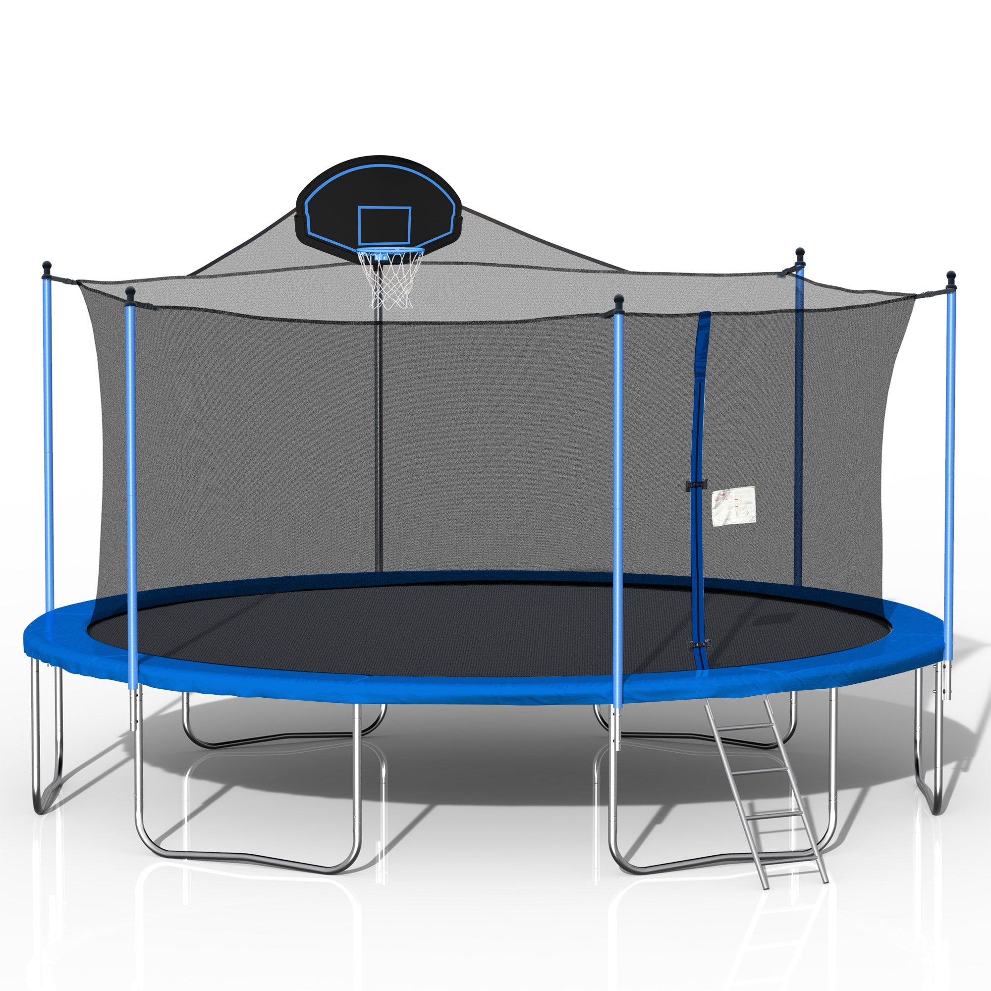 16FT Trampoline for Adults & Kids with Basketball Hoop, Outdoor Trampolines w/Ladder and Safety Enclosure Net