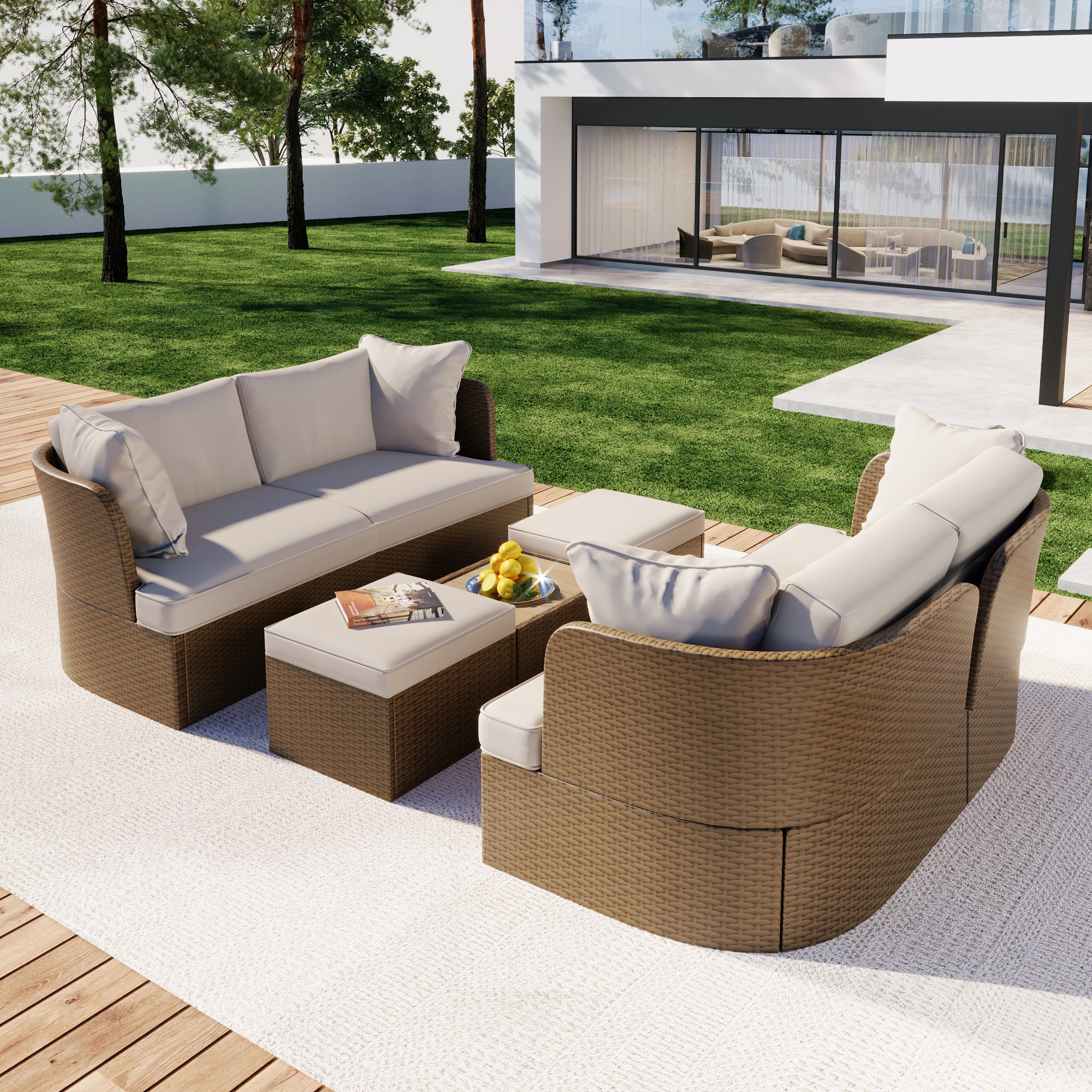 U_Style  Customizable Outdoor Patio Furniture Set, Wicker Furniture Sofa Set with Thick Cushions