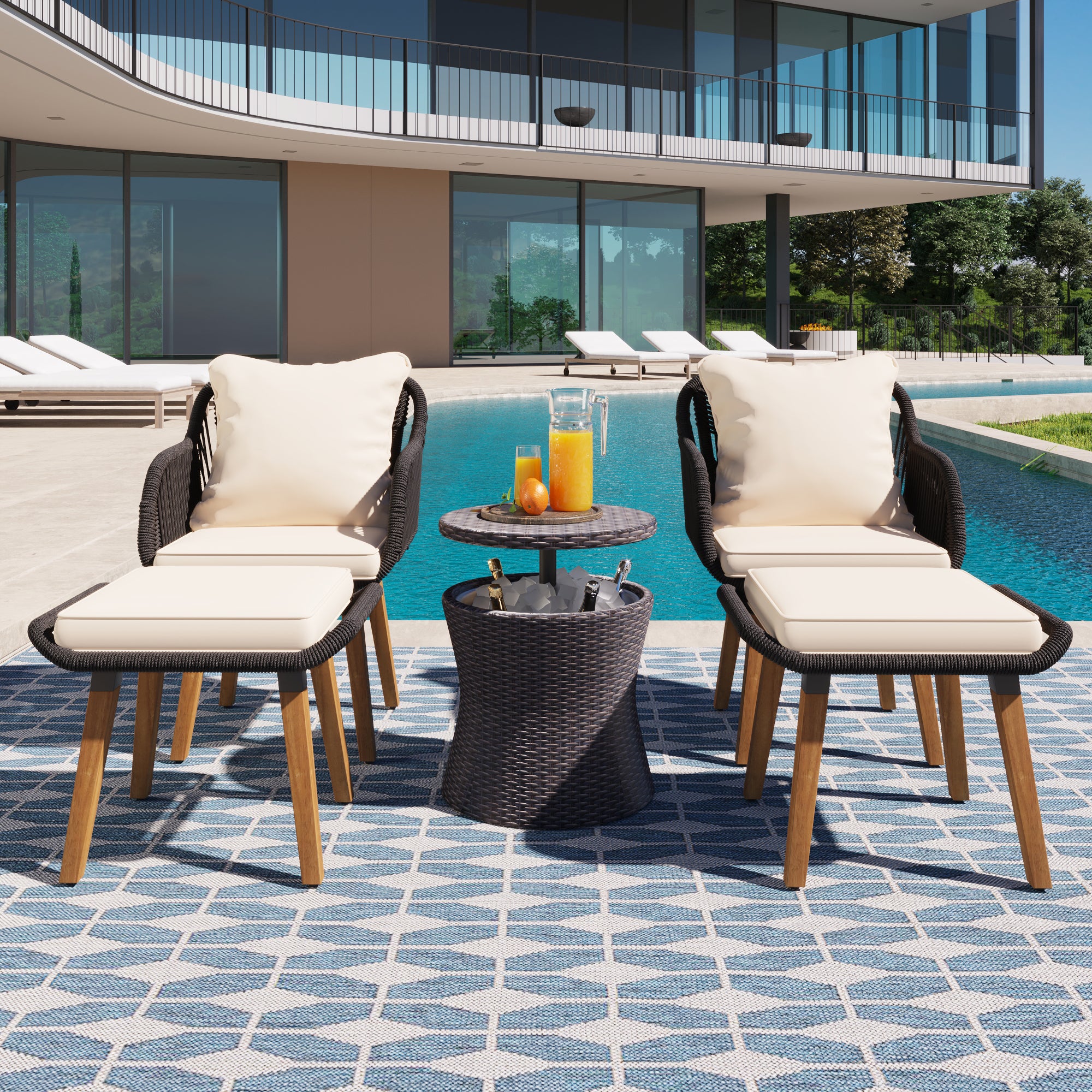 K&K 5 Pieces Patio Furniture Sets, Patio Conversation Set With Wicker Cool Bar Table, Ottomans ,Outdoor Furniture Bistro Sets Black & Beige