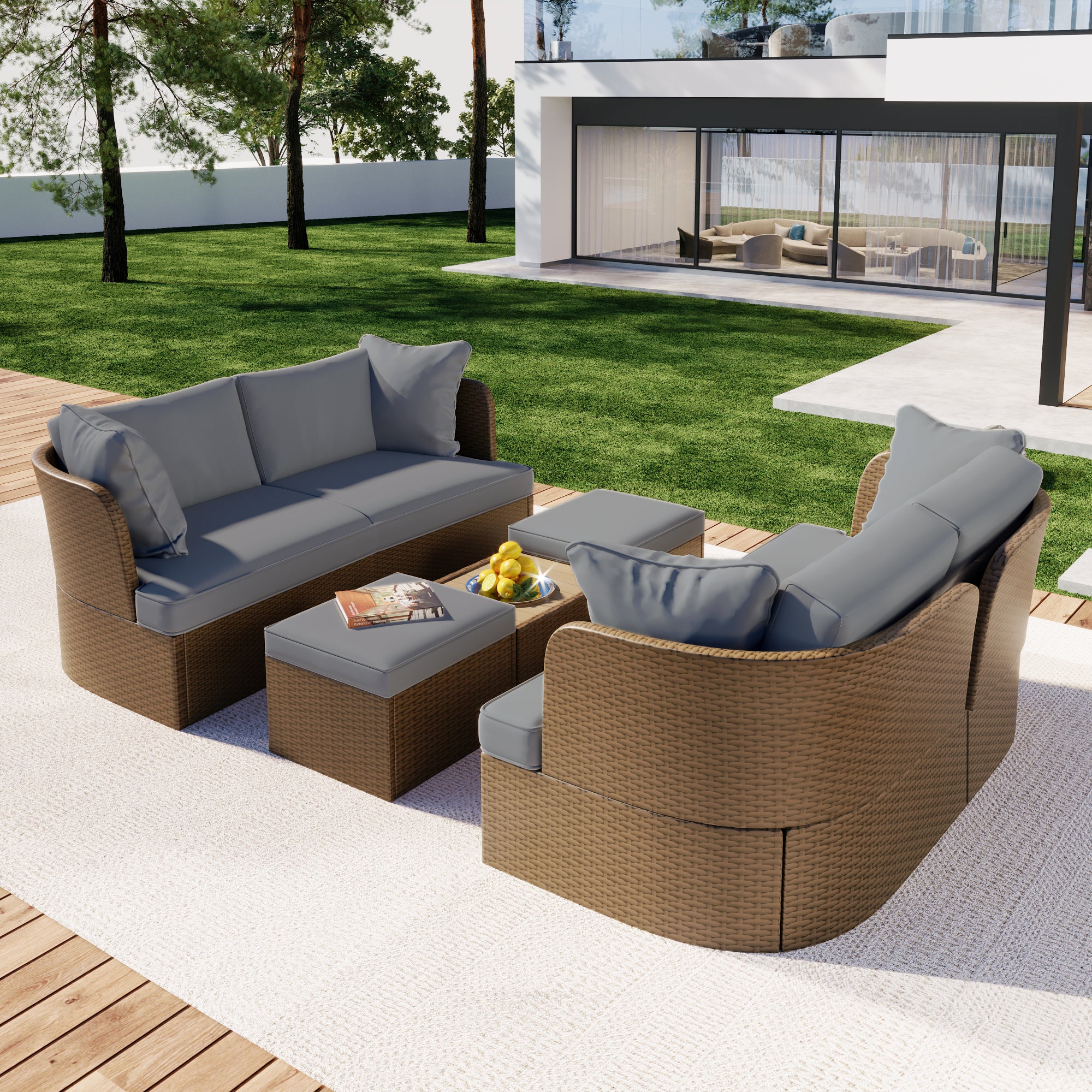 U Style  Customizable Outdoor Patio Furniture Set, Wicker Furniture Sofa Set with Thick Cushions