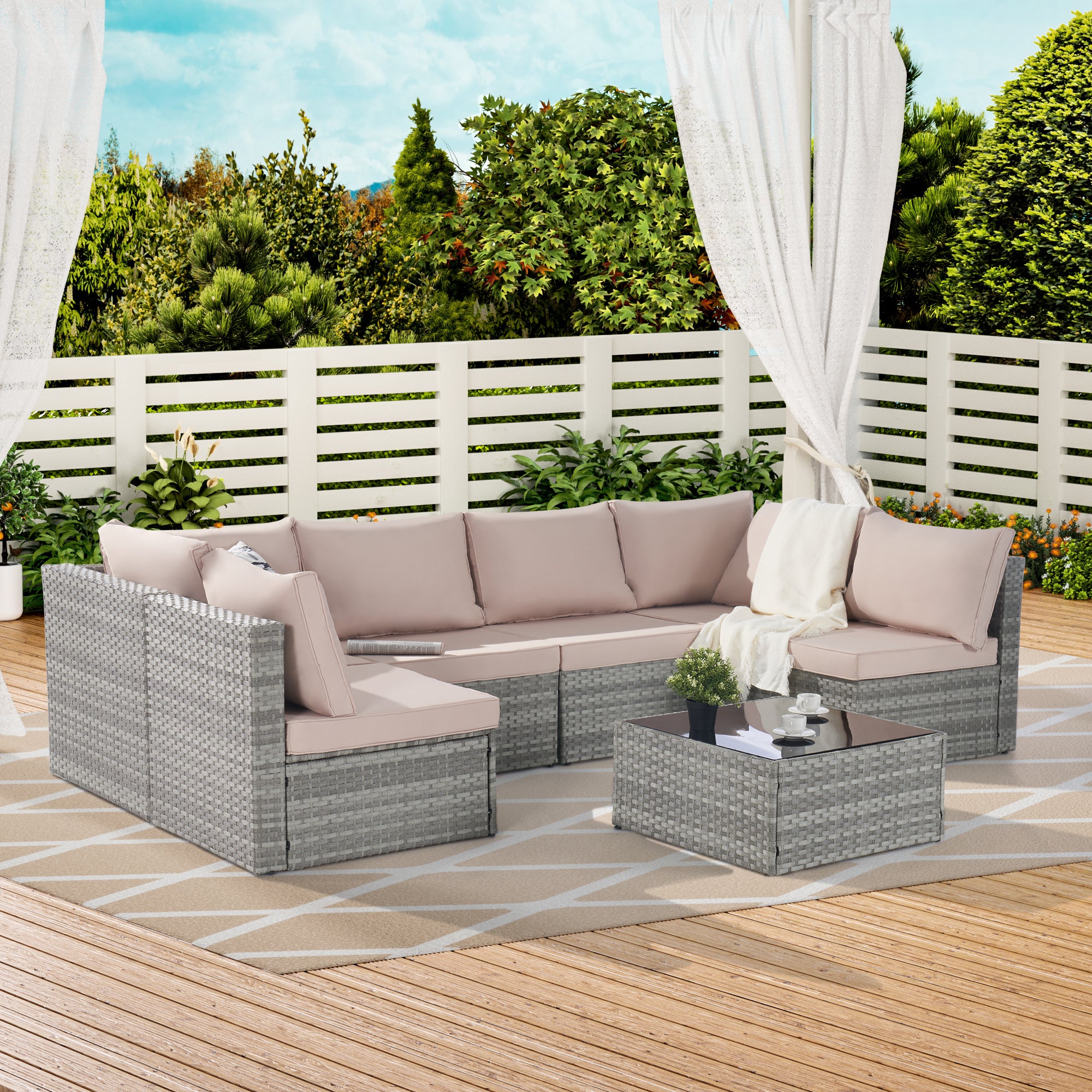 Outdoor Rattan 7 Pieces Furniture Sofa And Table Set